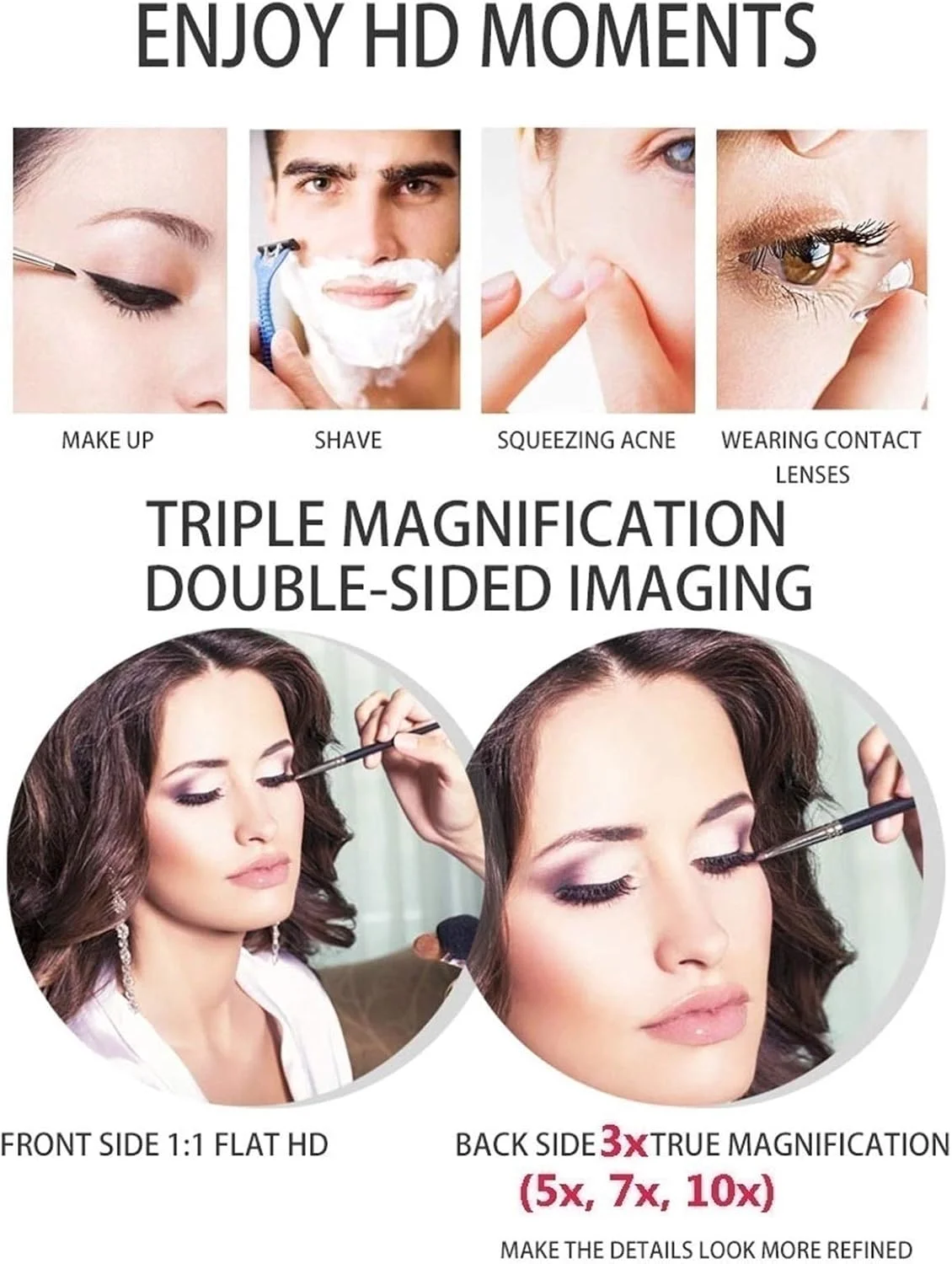 آینه آرایشی دیواری، آینه روشویی با قابلیت چرخش 360 درجه و بازویی تاشو، آینه اصلاح صورت و آرایش 8 اینچی (کروم بزرگنمایی 5 برابر)