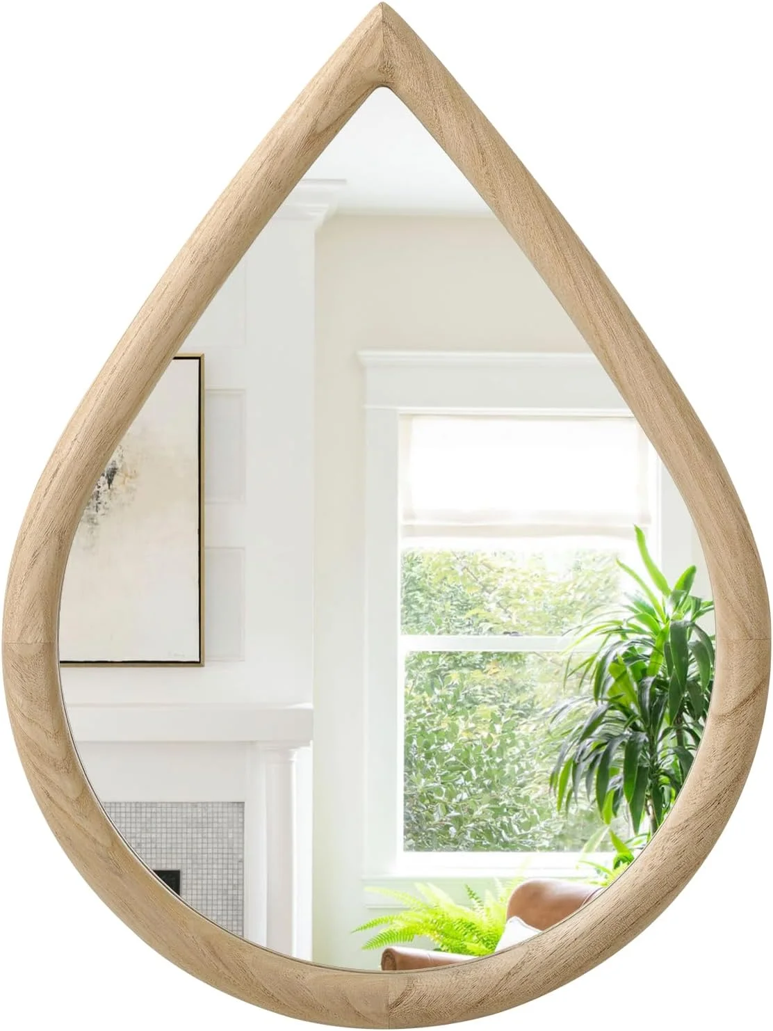 آینه دیواری تزئینی طرح روستایی با قاب چوبی قطره اشکی، آینه های آویز دیواری نامنظم کوچک، گردویی مناسب حمام، اتاق نشیمن، اتاق خواب، ورودی