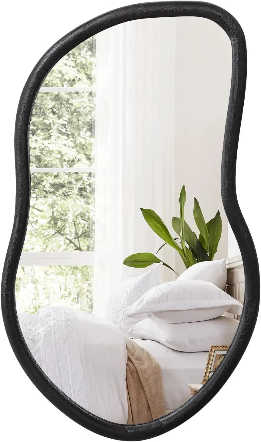 آینه دیواری چوبی نامنظم، آینه دیواری نامتقارن، آینه بزرگ مشکی مناسب حمام، آینه تزئینی مدرن برای اتاق نشیمن، اتاق خواب، ورودی