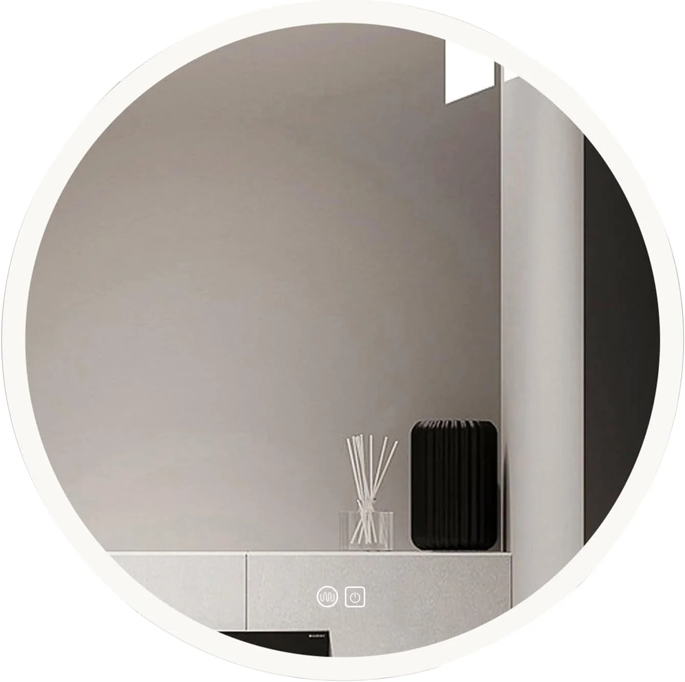 آینه گرد حمام Fawoonu با چراغ های LED، نصب دیواری - آینه ضد بخار با نور لمسی، تنظیم دمای رنگ، کم نور شدن تدریجی، ضد آب IP44