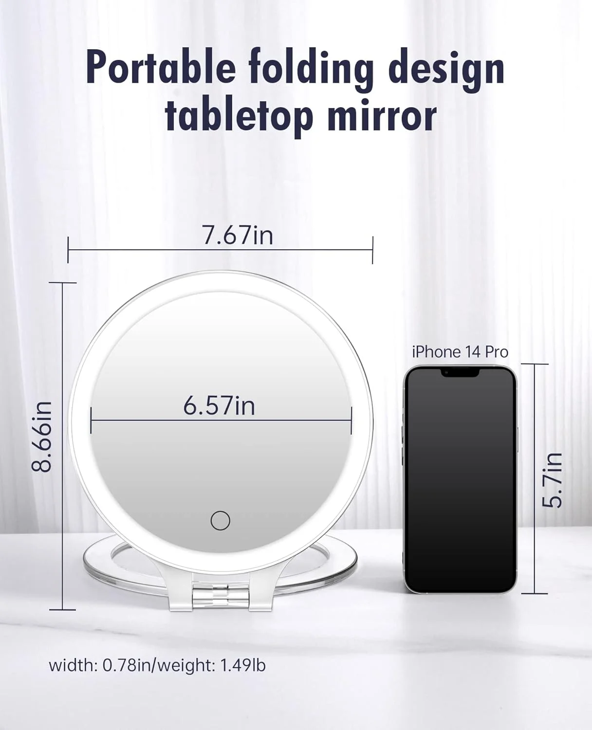 آینه آرایشی شارژی با 3 حالت نورپردازی رنگی، آینه رومیزی 72 LED، آینه بزرگنمایی 1X/10X، آینه آرایشی دو طرفه، آینه اصلاح