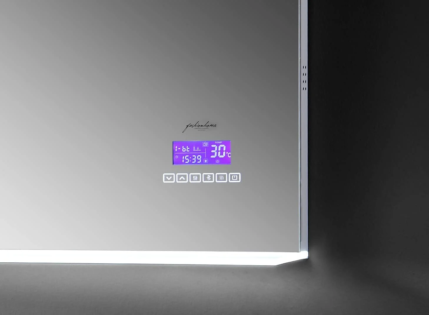 آینه آرایش ال ای دی مناسب منزل و حمام - کنترل لمسی با تایمر، تقویم، صوتی بلوتوث 6 کلیدی، ضد بخار، راهنمای نور اکریلیک و دو قفسه اکریلیک