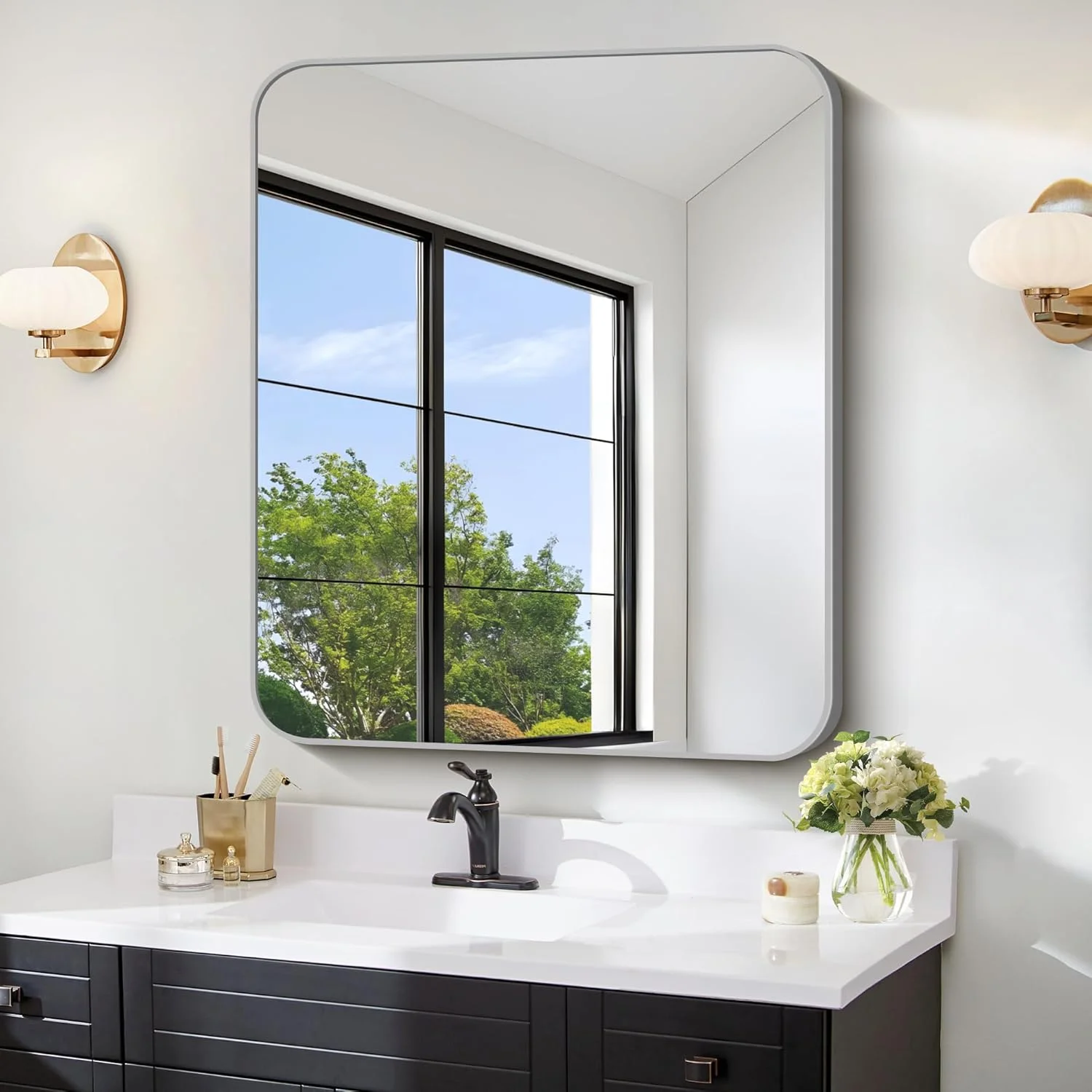 آینه مستطیلی نقره ای فورباث مناسب برای حمام، ابعاد 76x91 سانتی متر