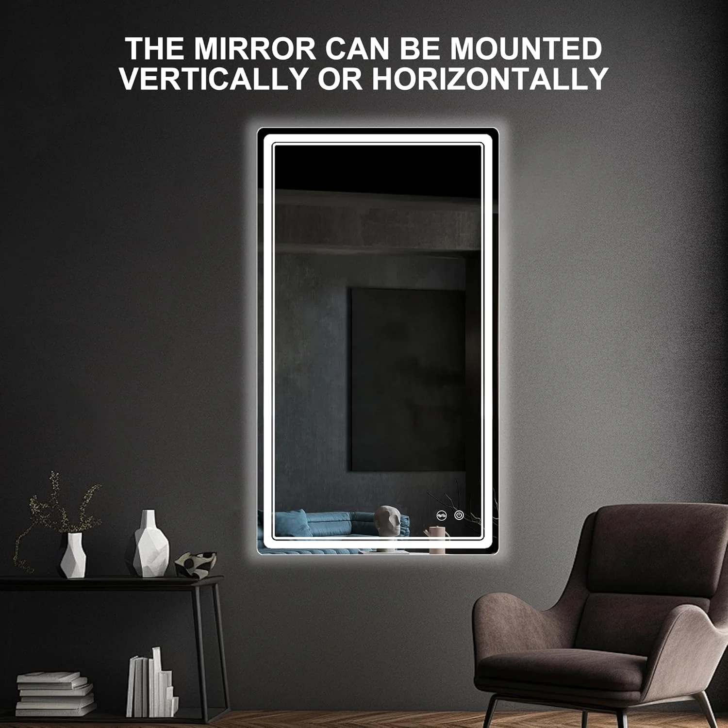 آینه آرایش ال ای دی بزرگ برای حمام با نور قابل تنظیم، ضد بخار، 68 در 122 سانتی متر