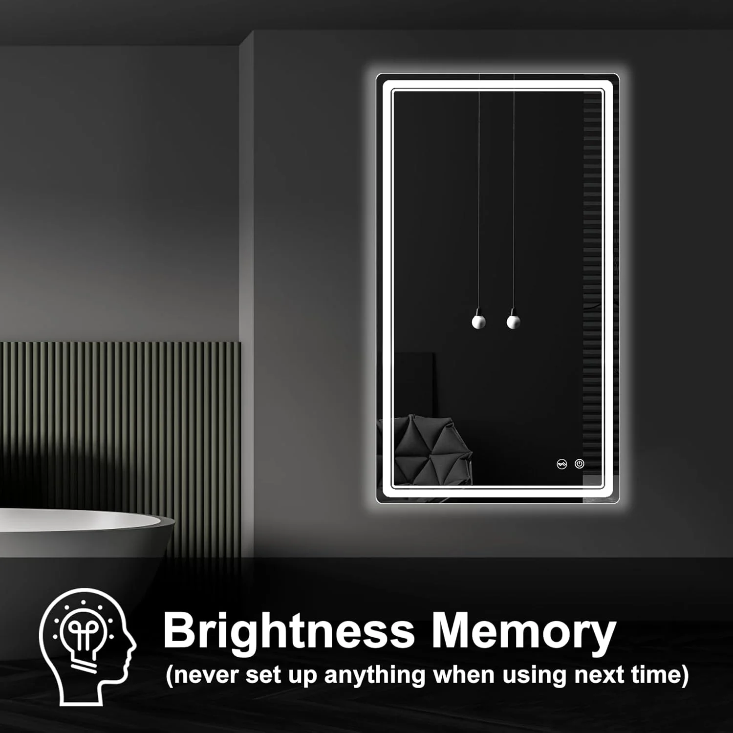 آینه آرایش ال ای دی بزرگ برای حمام با نور قابل تنظیم، ضد بخار، 68 در 122 سانتی متر