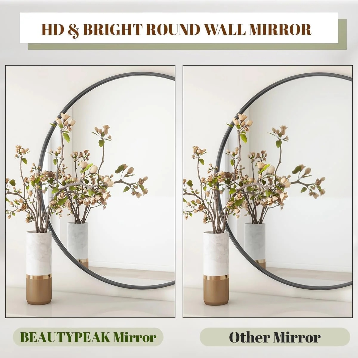 آینه حمام 60 سانتی متری، آینه گرد مشکی دیواری، آینه دایره ای با قاب فلزی، آینه روشویی آویز مدرن، آینه دیواری برای حمام، ورودی، اتاق نشیمن