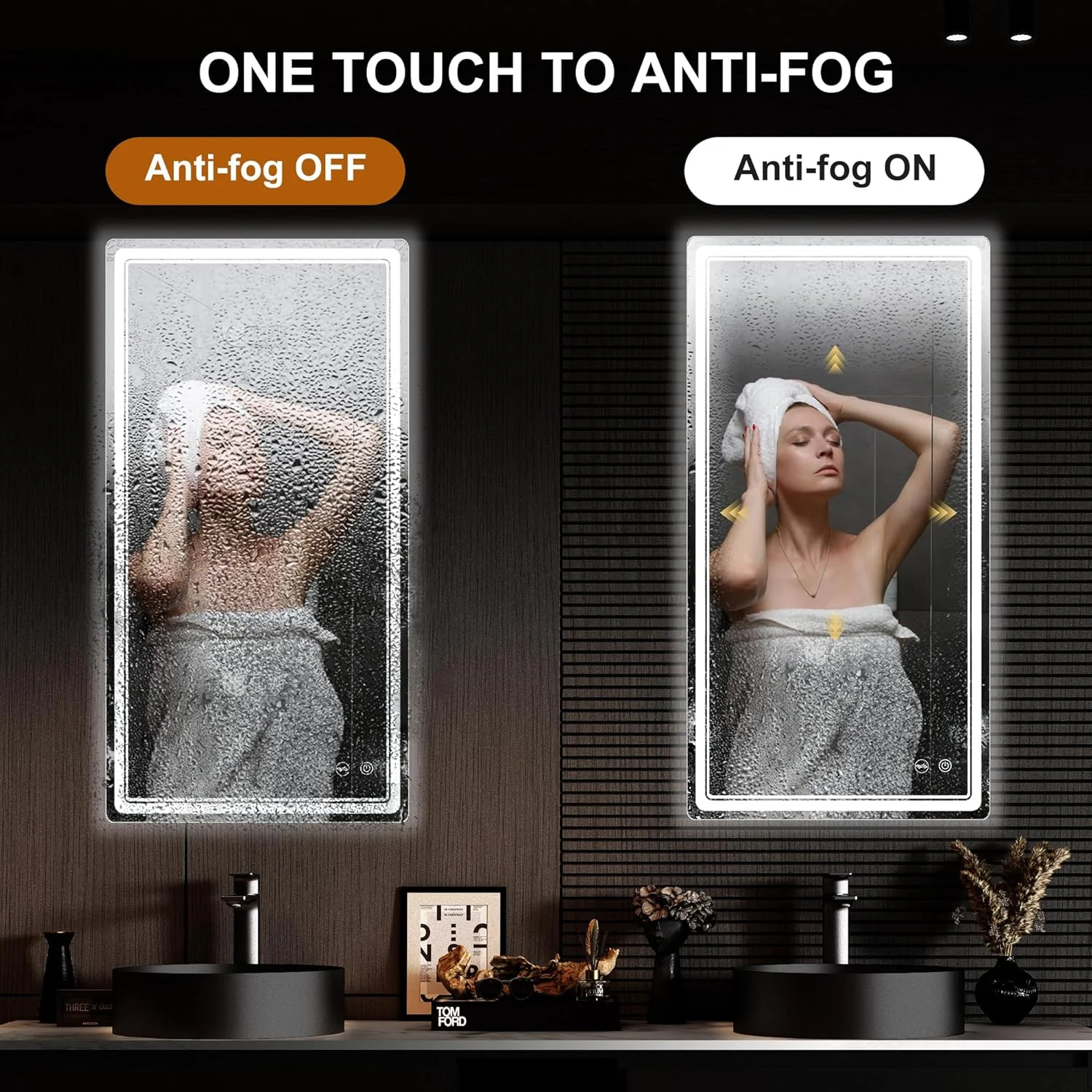 آینه آرایش بزرگ ال ای دی برای حمام با نور قابل تنظیم، ضد بخار، 70 در 140 سانتی متر