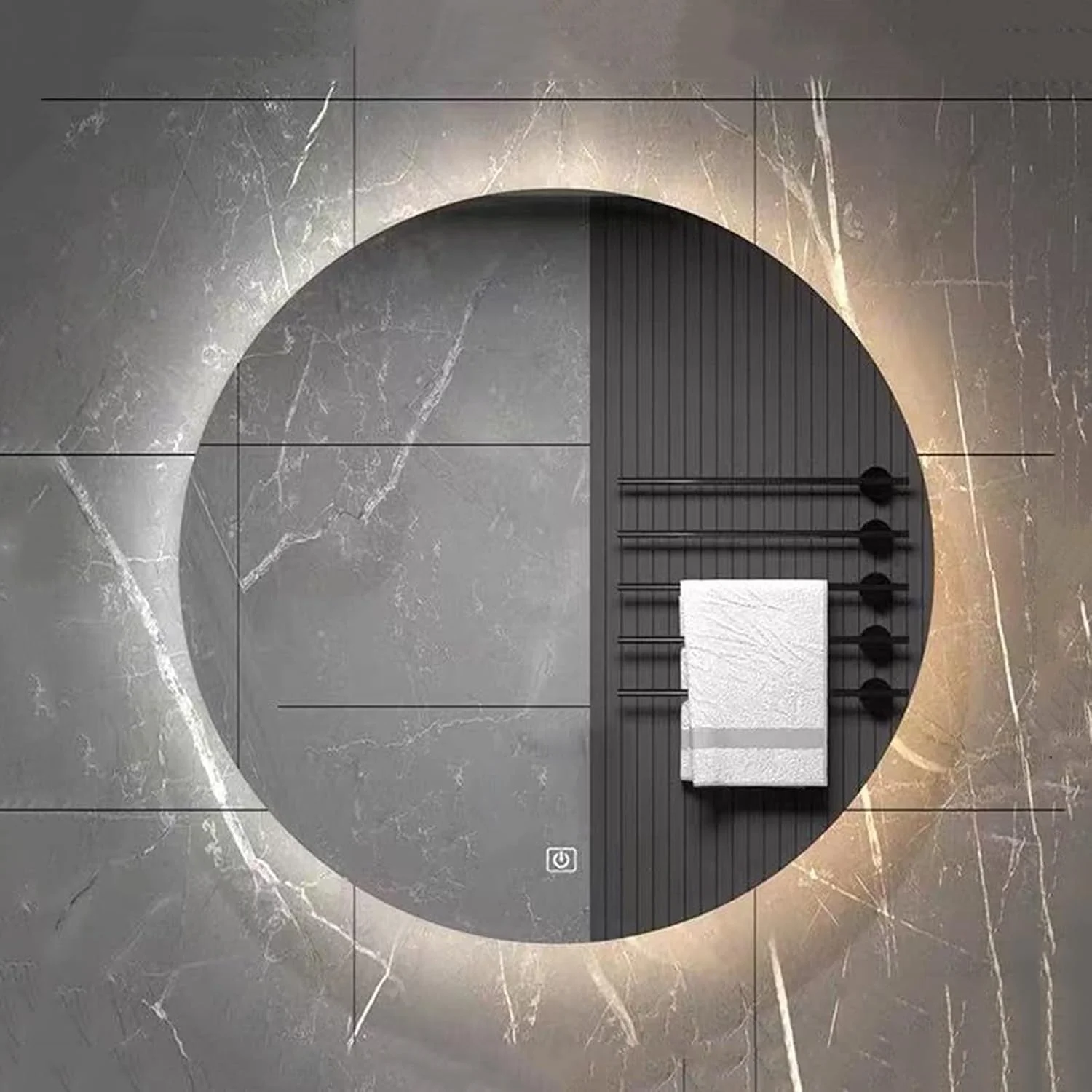 آینه گرد بدون قاب LED دار مناسب حمام، کنترل لمسی، آینه آرایشی دیواری، عملکرد تغییر رنگ سه گانه، روشنایی قابل تنظیم (رنگ: B، اندازه: 50 سانتی متر)