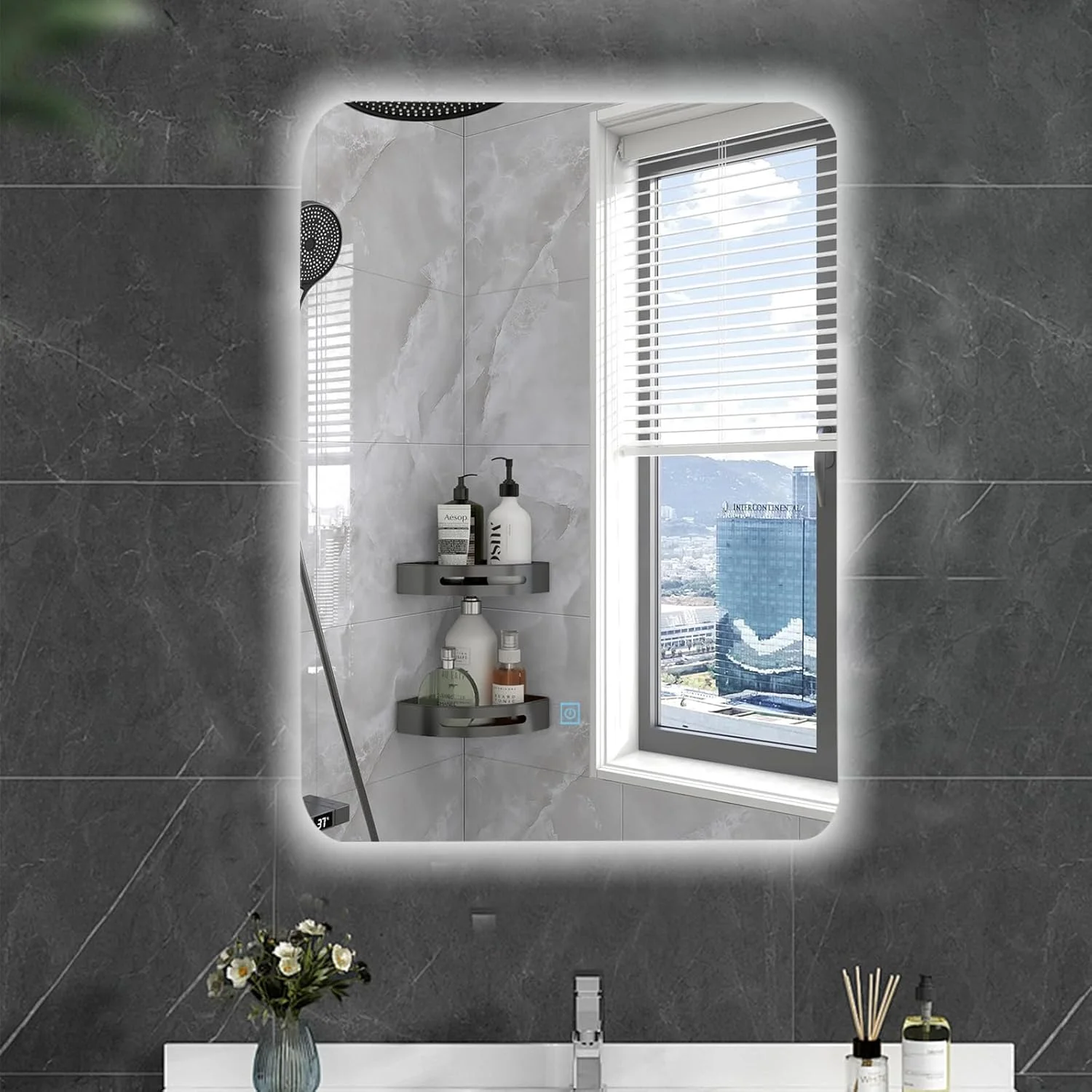 آینه حمام بدون قاب VPARTY با نور LED، آینه روشویی گوشه گرد، آینه روشویی مدرن دیواری برای اتاق نشیمن، اتاق خواب، ورودی (70x90 سانتی متر)