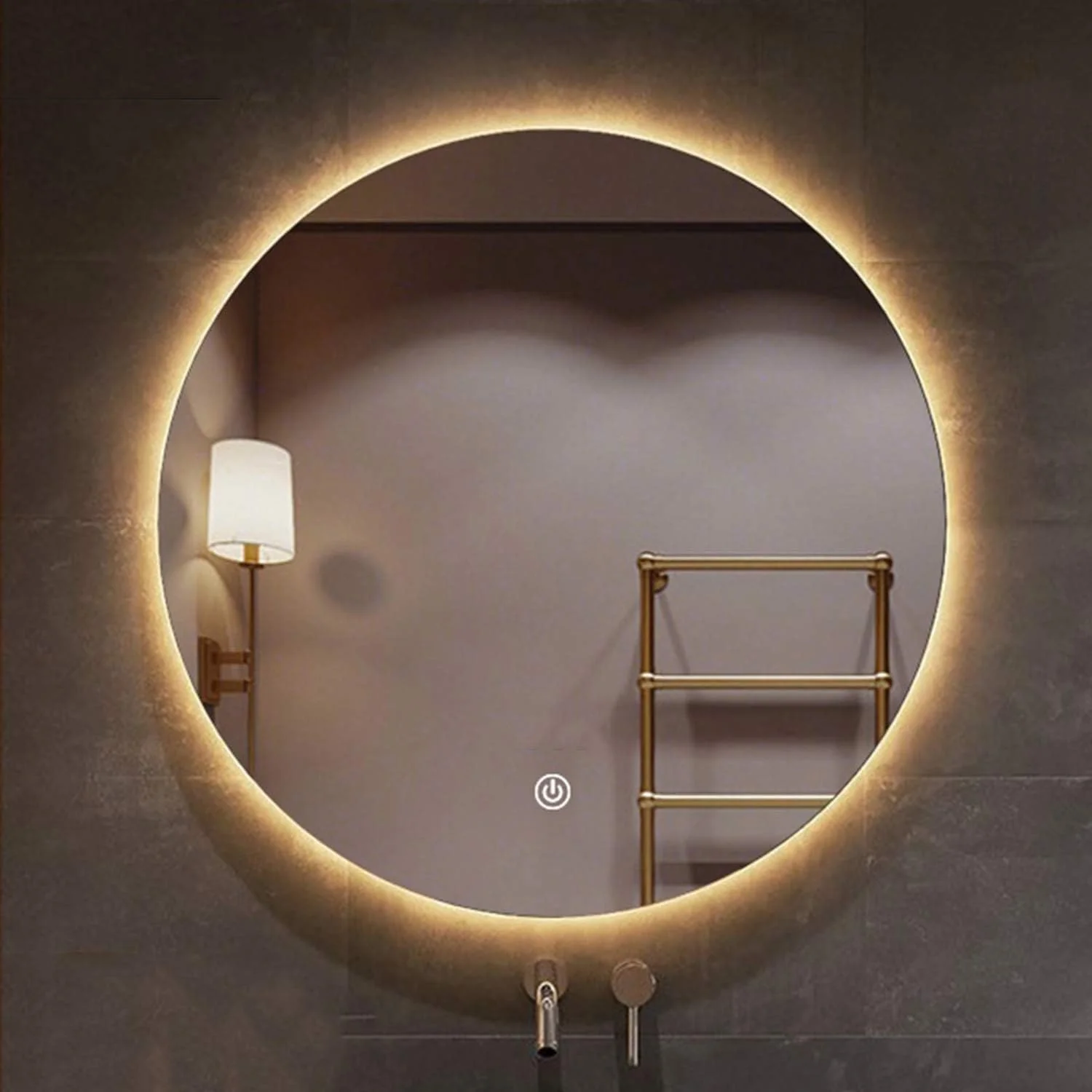 آینه حمام هوشمند LED با نور پس زمینه، آینه روشویی گرد بدون قاب با نور LED، ضد بخار ضد انفجار ضد آب با حسگر لمسی، نور گرم - 70 سانتی متر