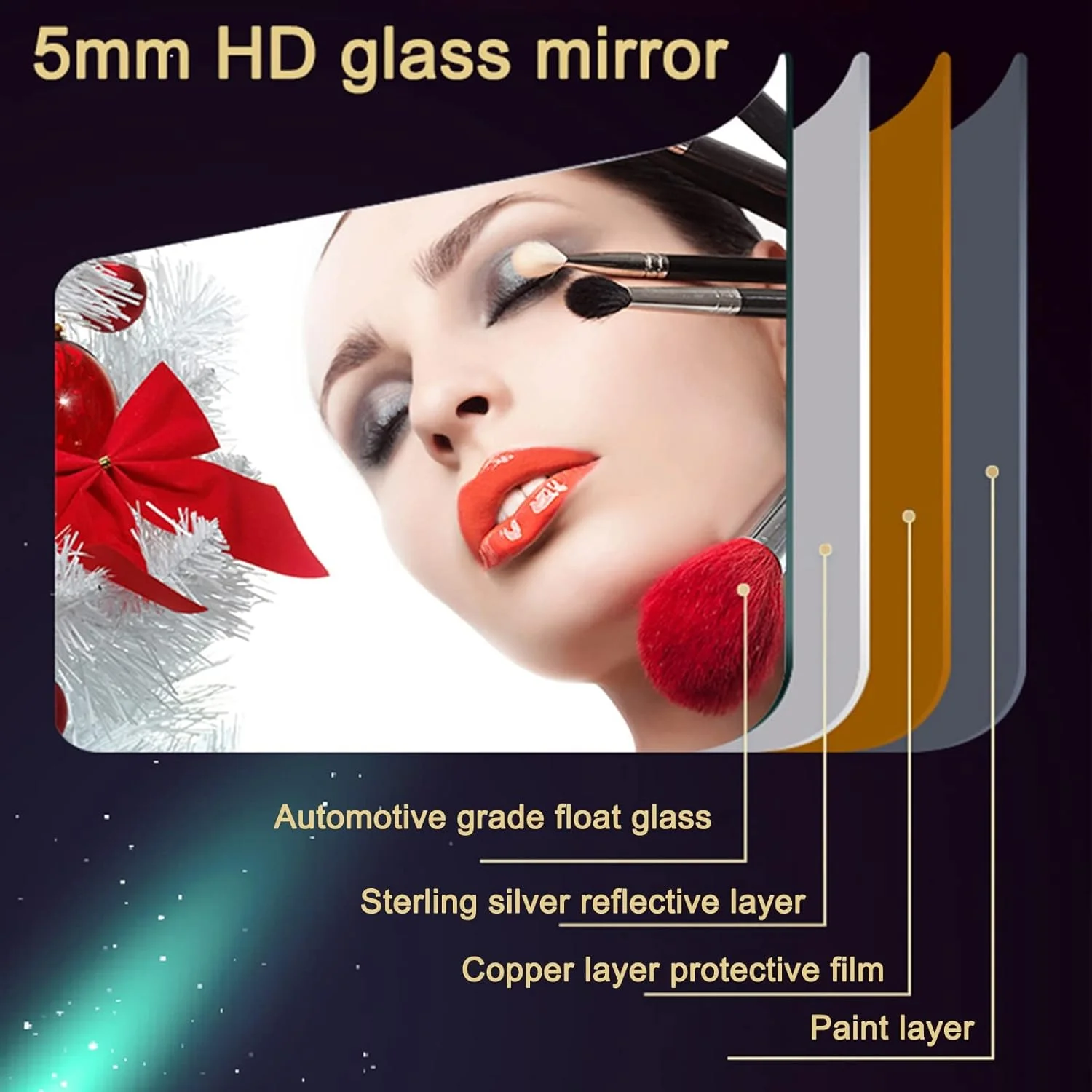 آینه گرد LED بدون قاب برای حمام، آینه دیواری با نور، آینه روشویی حمام، 3 رنگ نور قابل تنظیم هوشمند، آینه آرایش با کلید لمسی، ضد انفجار