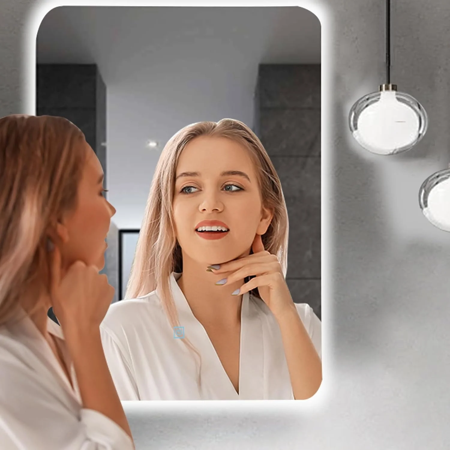 آینه حمام بدون قاب VPARTY با نور LED، آینه روشویی گوشه گرد، آینه روشویی مدرن دیواری برای اتاق نشیمن، اتاق خواب، ورودی (70x90 سانتی متر)