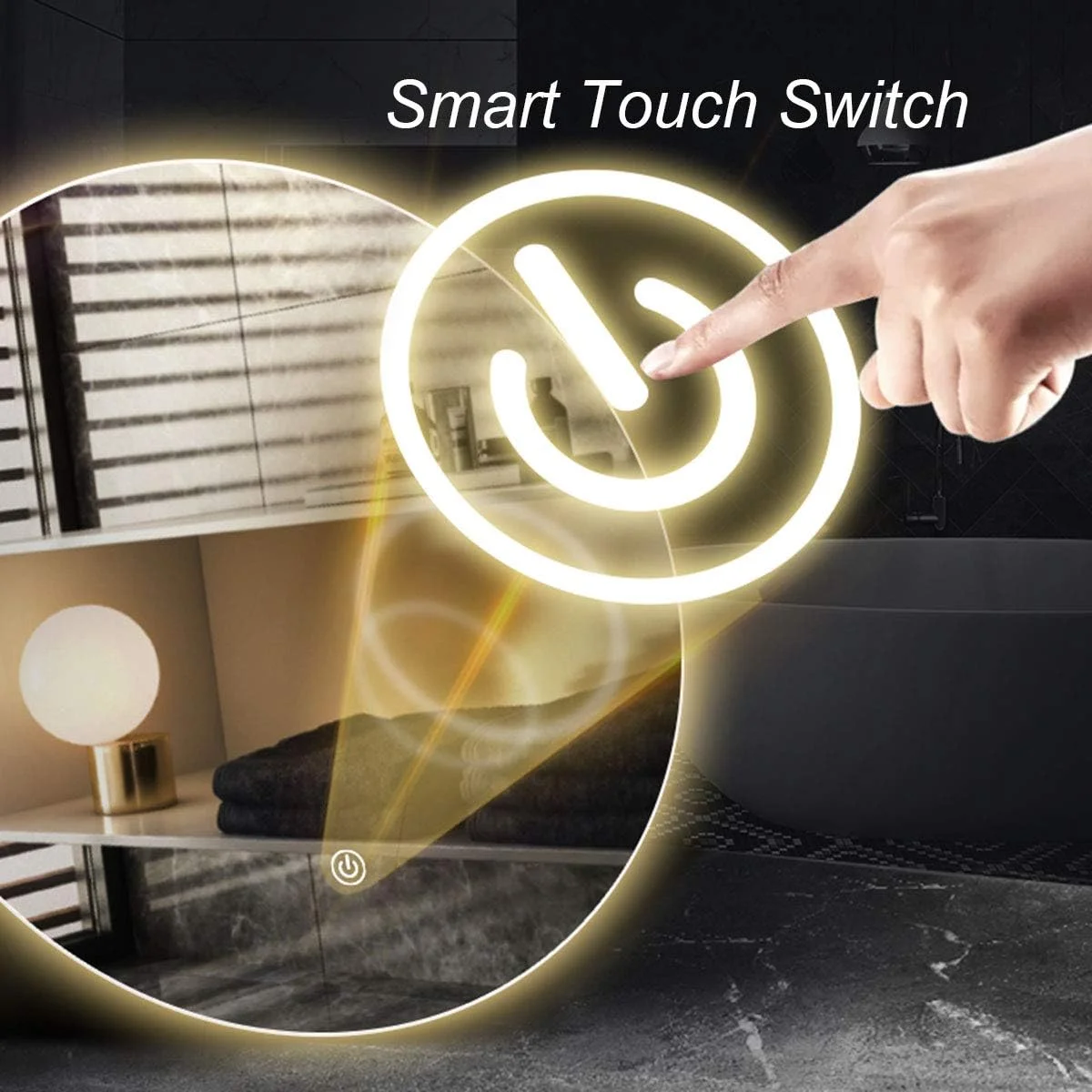 آینه حمام هوشمند LED با نور پس زمینه، آینه روشویی گرد بدون قاب با نور LED، ضد بخار ضد انفجار ضد آب با حسگر لمسی، نور گرم - 70 سانتی متر
