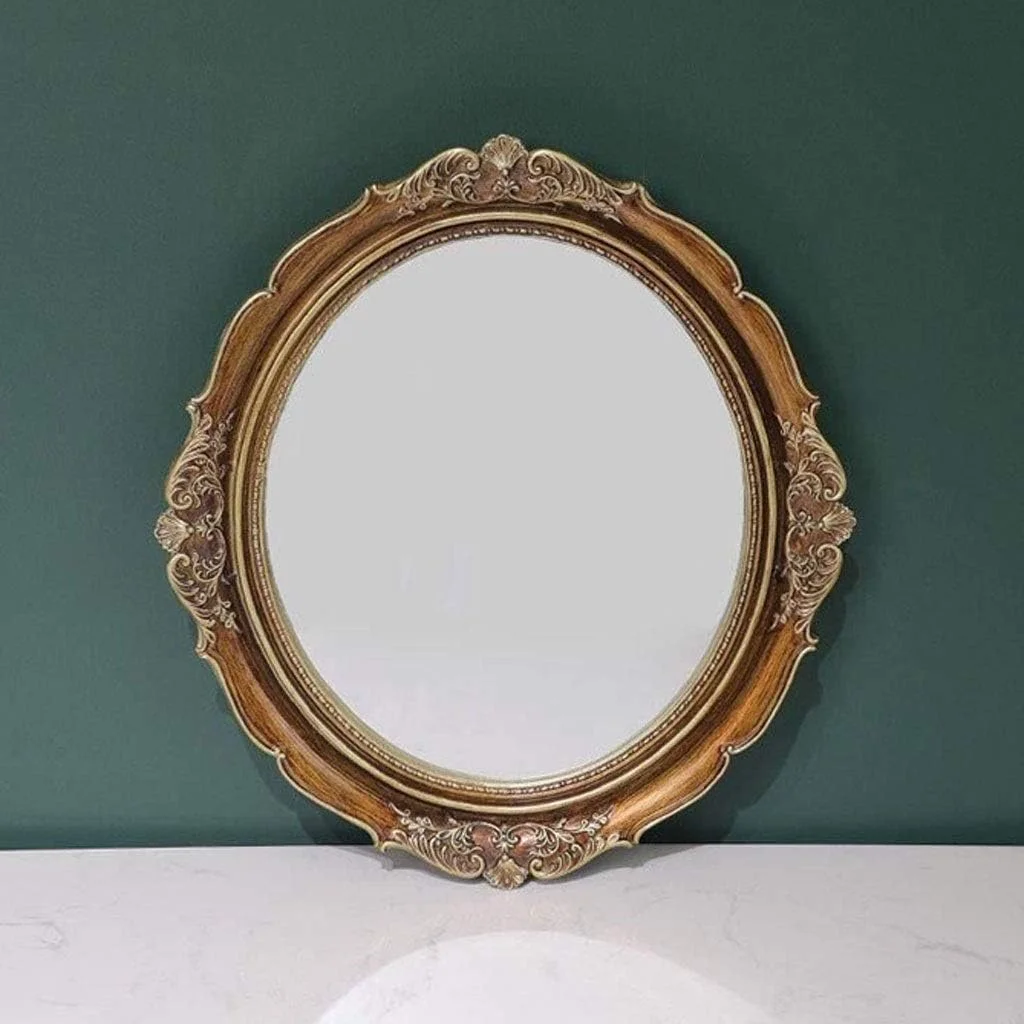 آینه آرایشی رومیزی، آینه بیضی شکل ایستاده مناسب برای میز آرایش، میز، اتاق خواب (طلایی)، آینه آرایشی خانگی با وضوح بالا