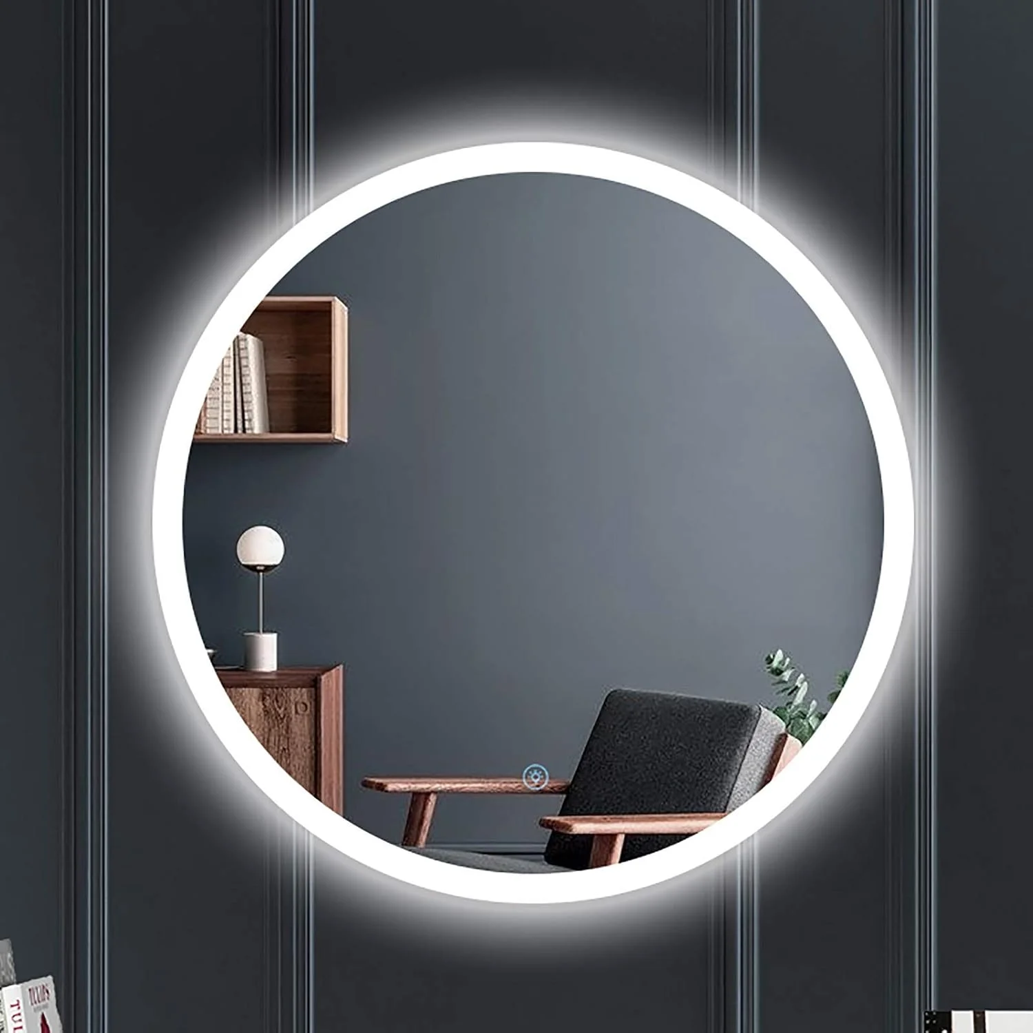 آینه حمام LED نورانی FURLOU، آینه دیواری آویز، آینه آرایش اتاق خواب با کلید لمسی روشنایی، 3 رنگ نور و روشنایی قابل تنظیم، Φ50cm/60cm/70cm/80cm
