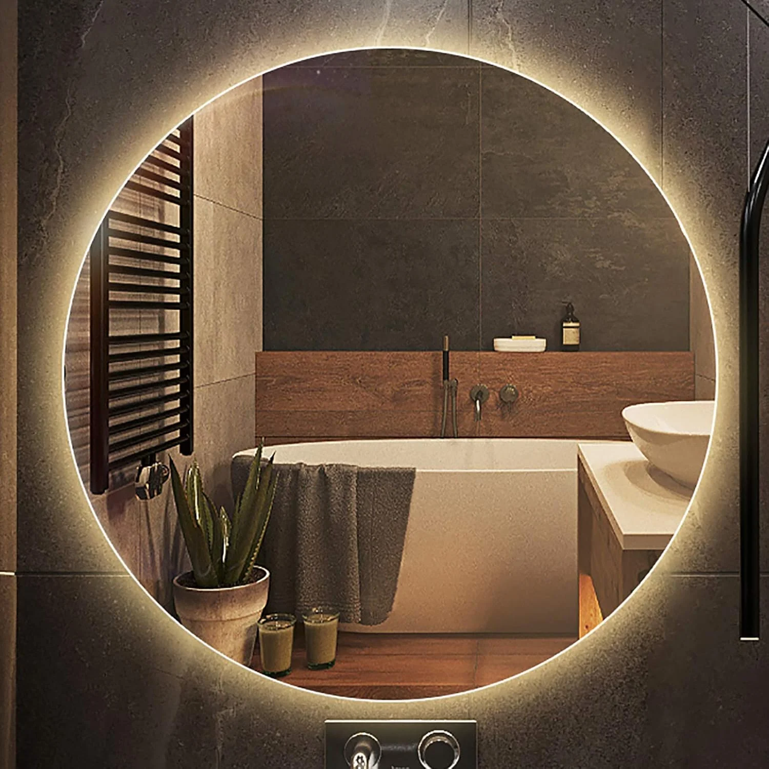 آینه گرد حمام نورپردازی شده FURLOU، آینه آرایشی اتاق خواب ضد بخار با 3 رنگ نور، حسگر لمسی و روشنایی قابل تنظیم، در اندازه های مختلف