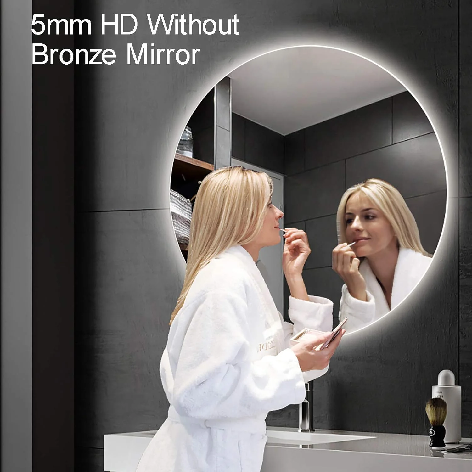 آینه گرد حمام نورپردازی شده FURLOU، آینه آرایشی اتاق خواب ضد بخار با 3 رنگ نور، حسگر لمسی و روشنایی قابل تنظیم، در اندازه های مختلف