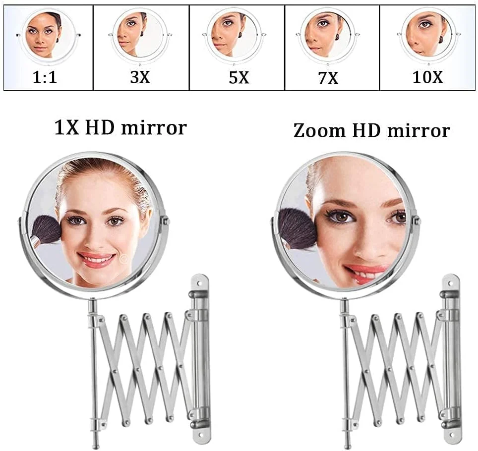 آینه دیواری حمام با بزرگنمایی ۷ برابر، آینه دو طرفه آرایش و اصلاح مناسب برای منزل، اسپا و هتل (۷ اینچ)