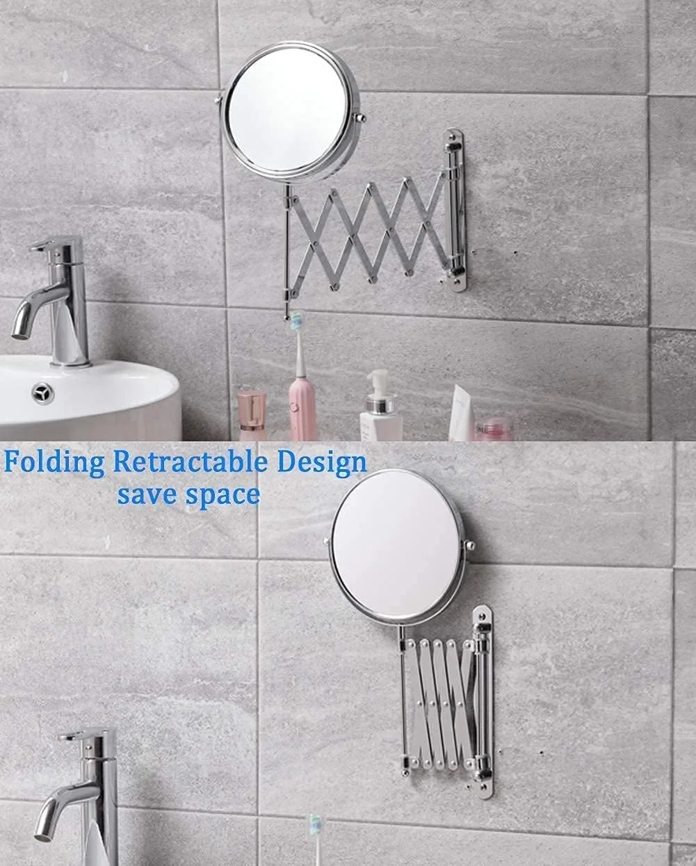 آینه دیواری حمام با بزرگنمایی ۷ برابر، آینه دو طرفه آرایش و اصلاح مناسب برای منزل، اسپا و هتل (۷ اینچ)