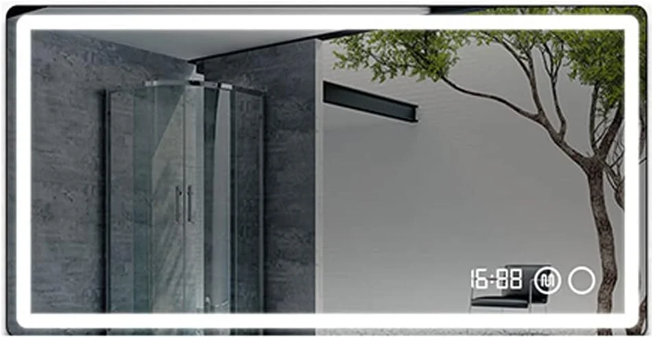 آینه دیواری حمام با نور LED، دمای رنگ قابل تنظیم، ضد انفجار با کیفیت بالا، کنترل جداگانه ضد بخار و نمایش زمان، 71*89 سانتی متر (61*81 سانتی متر)