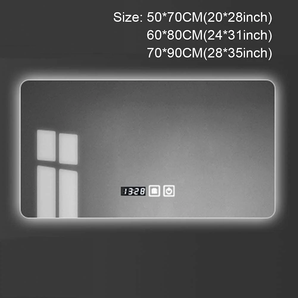 آینه حمام LED با نور پس زمینه - دکمه لمسی - آینه روشویی دیواری هوشمند ضد بخار مستطیلی مدرن بدون قاب