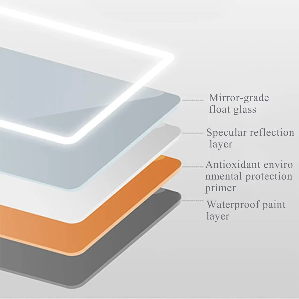 آینه دیواری حمام با نور LED، دمای رنگ قابل تنظیم، ضد انفجار با کیفیت بالا، کنترل جداگانه ضد بخار و نمایش زمان، 71*89 سانتی متر (61*81 سانتی متر)