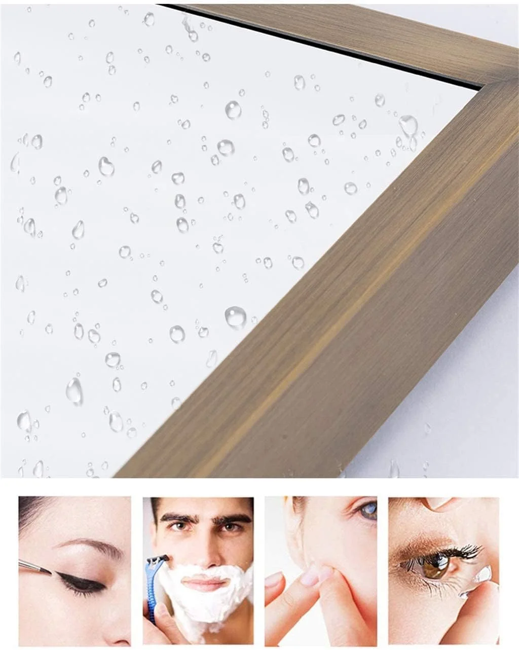 آینه دیواری استیل ضد زنگ نوردیک مناسب حمام، توالت، میز آرایش و اصلاح، ابعاد 50 و 70 سانتی متر، رنگ مسی آنتیک برس خورده