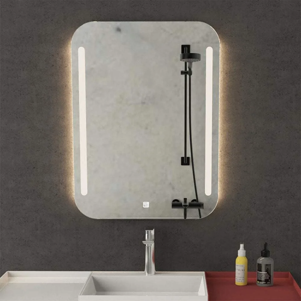 آینه حمام آلیاژ آلومینیوم با نور LED، آینه دیواری هوشمند با نور پس زمینه 500 * 700/600 * 800/700 * 900 میلی متر، نور سه رنگ، آینه ضد انفجار هوشمند (500 * 700 میلی متر)