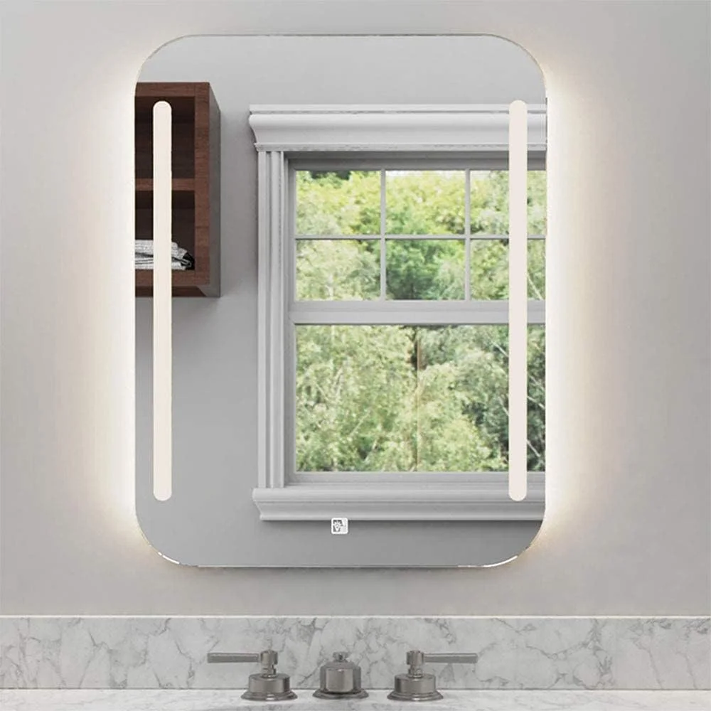 آینه حمام آلیاژ آلومینیوم با نور LED، آینه دیواری هوشمند با نور پس زمینه 500 * 700/600 * 800/700 * 900 میلی متر، نور سه رنگ، آینه ضد انفجار هوشمند (500 * 700 میلی متر)