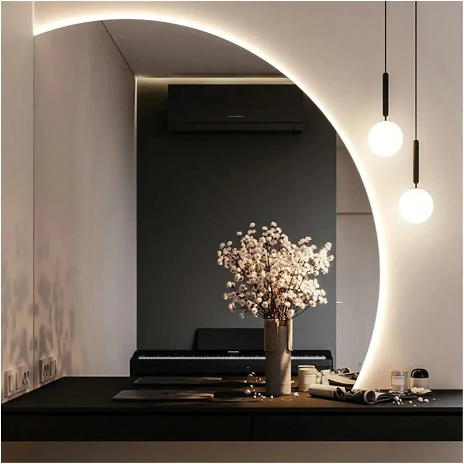 آینه حمام ال ای دی 91x112 سانتی‌متری با قابلیت تنظیم نور پیوسته، آینه هوشمند روشویی، قابل نصب روی دیوار، مناسب برای آرایش، اصلاح مو و حمام