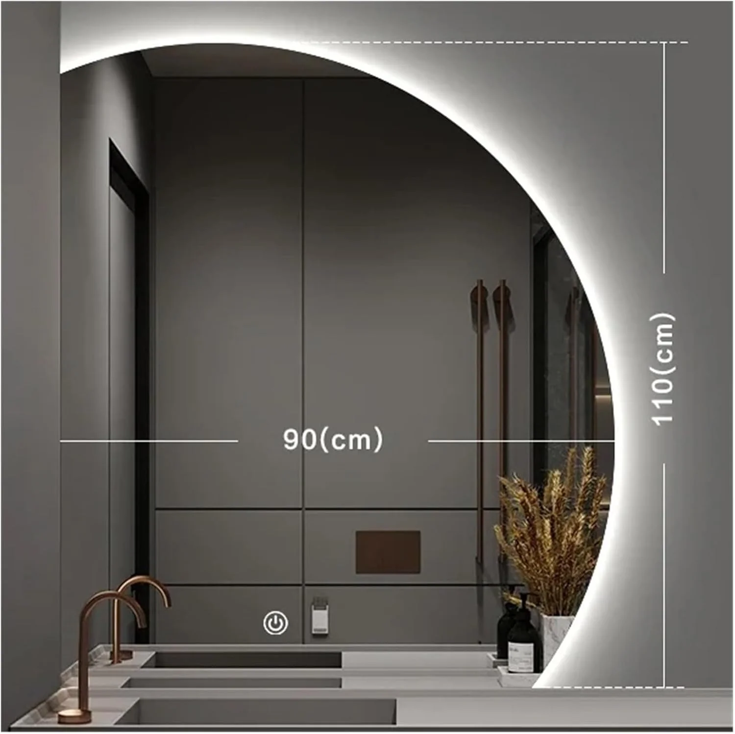 آینه حمام ال ای دی 91x112 سانتی‌متری با قابلیت تنظیم نور پیوسته، آینه هوشمند روشویی، قابل نصب روی دیوار، مناسب برای آرایش، اصلاح مو و حمام