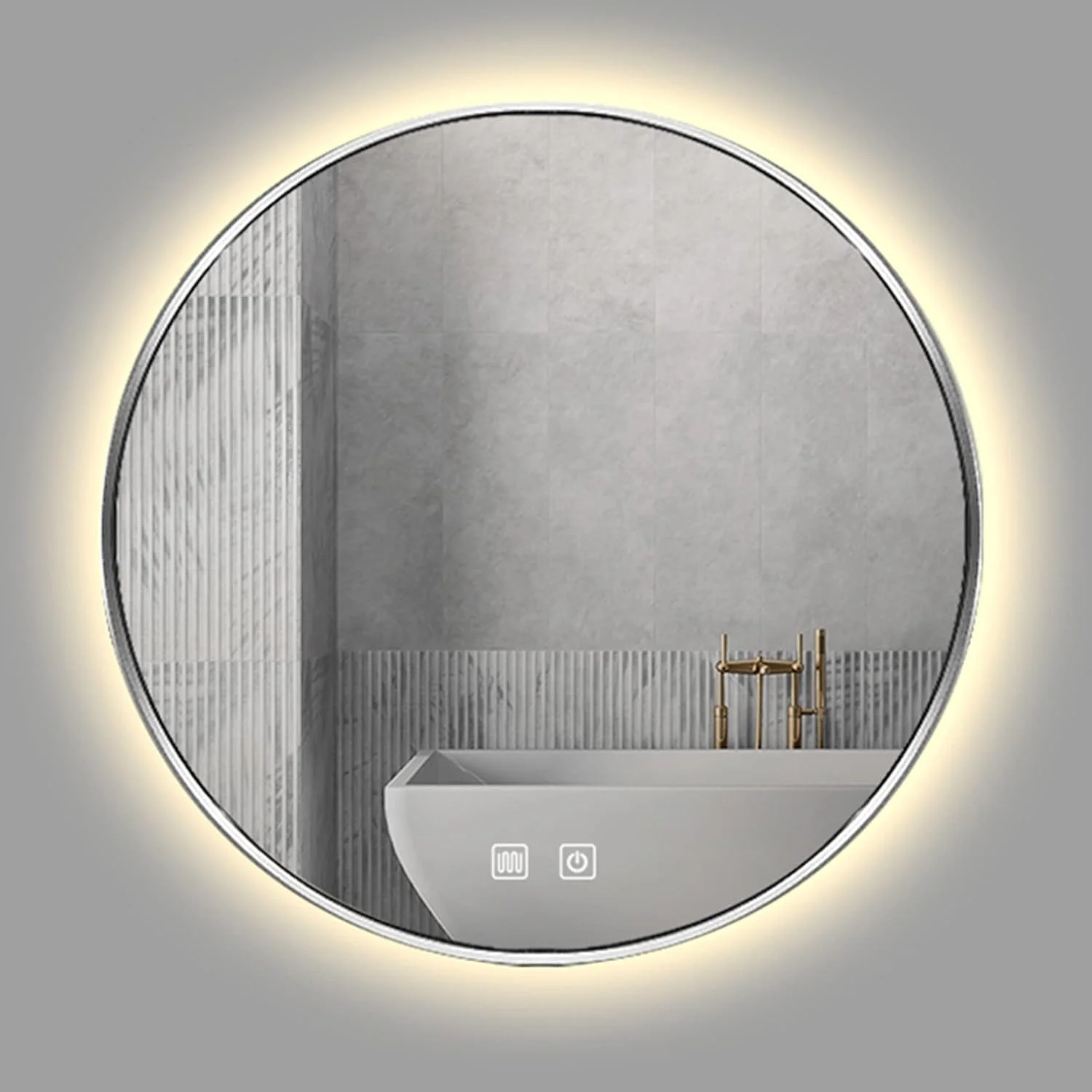 آینه ال ای دی حمام، آینه روشویی ضد بخار با نور ال ای دی، آینه حمام با دکمه لمسی هوشمند، 50 سانتی متر / 60 سانتی متر / 70 سانتی متر / 80 سانتی متر، قاب آلیاژ آلومینیوم، قاب نقره ای - 80 سانتی متر / 31.5 اینچ