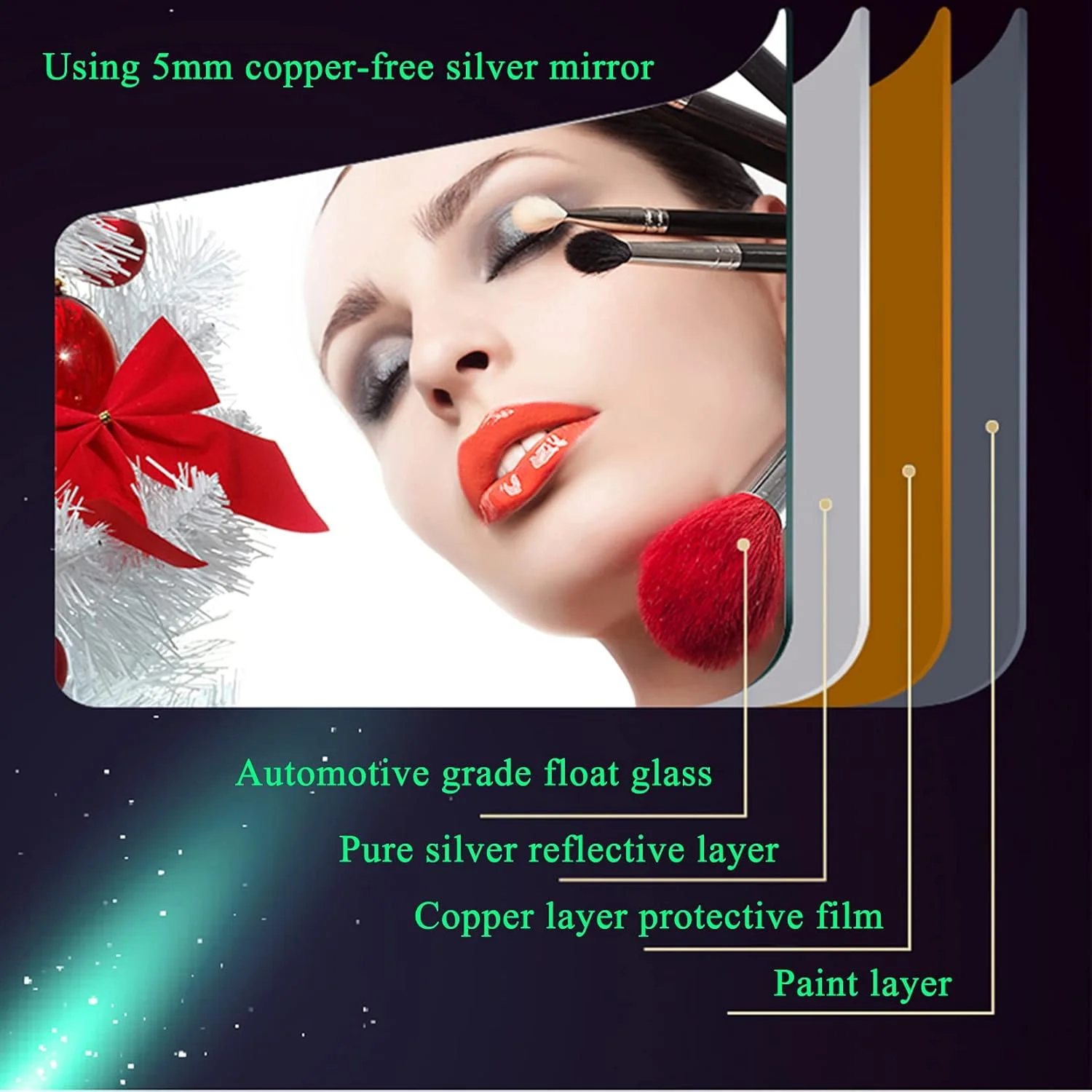 آینه LED حمام، آینه LED گرد، ضد بخار، نورهای قابل تنظیم زرد/سفید گرم/طبیعی با کلید لمسی ضد بخار، نمایشگر دما و زمان، آینه دیواری، نور گرم - 80 سانتی متر