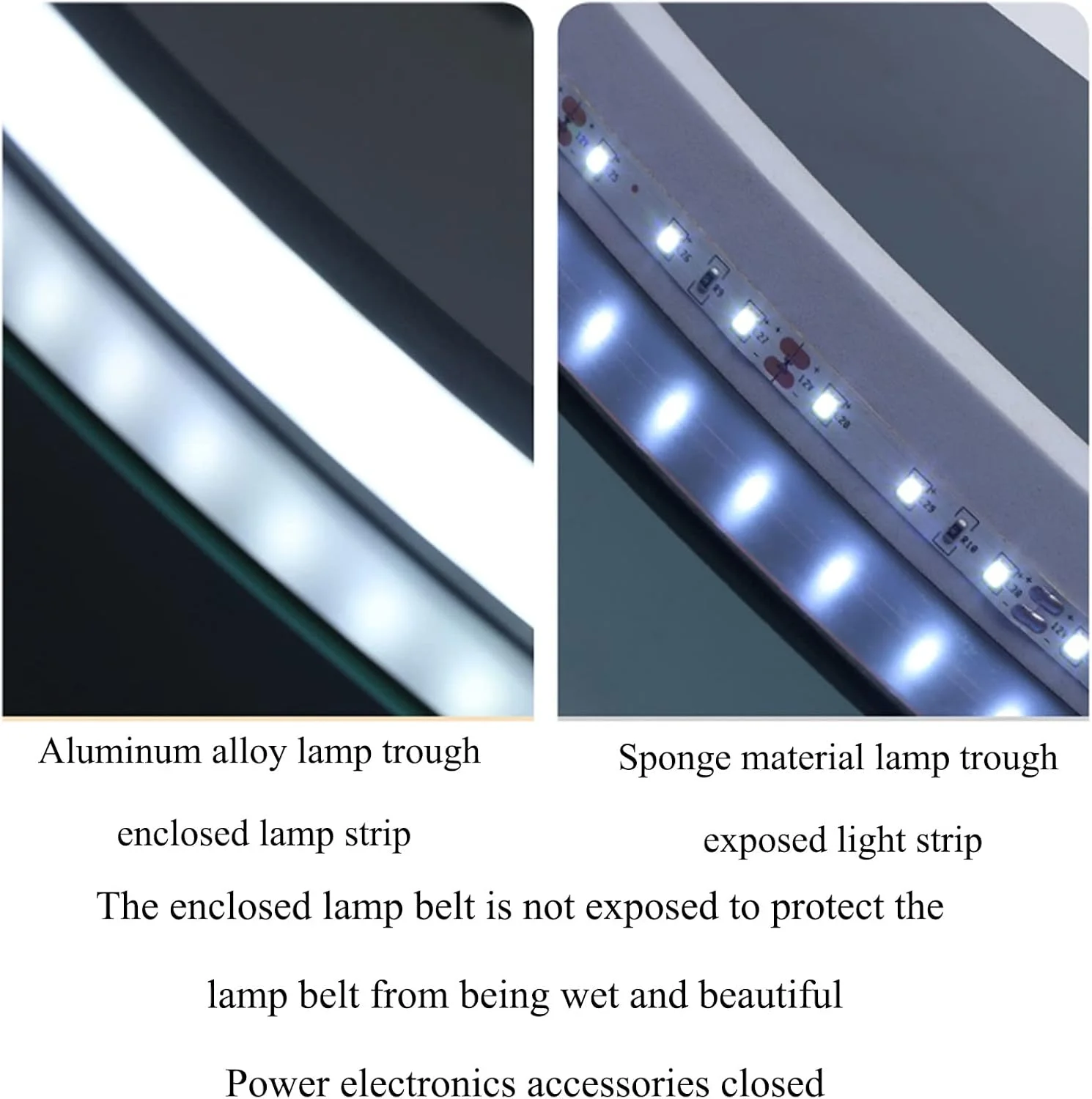 آینه حمام با نور پس زمینه LED، آینه روشویی دیواری ضد بخار با دکمه لمسی هوشمند، با قابلیت تنظیم نور 3000K-6000K، با نمایشگر تاریخ، زمان و دما، 80 سانتی متر