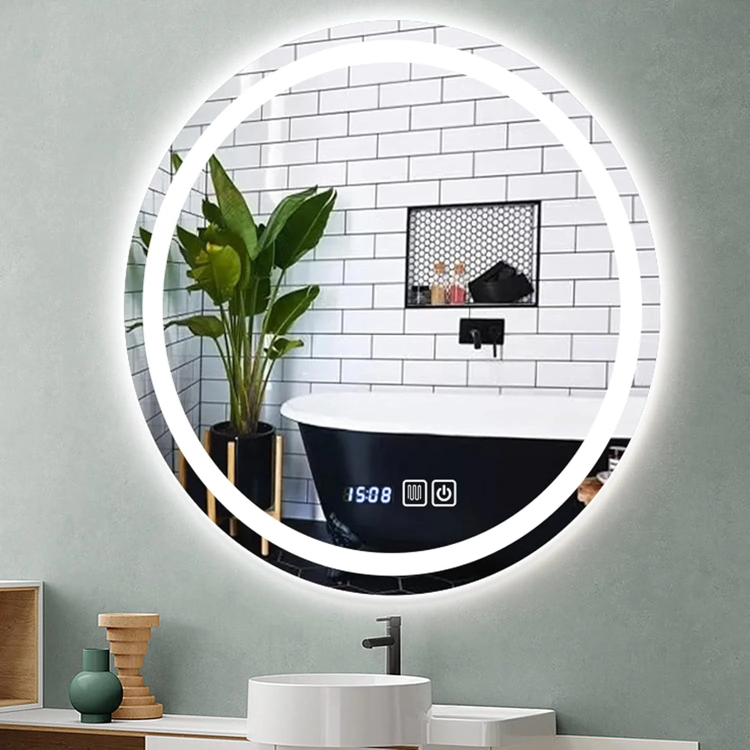 آینه حمام LED، آینه ضد بخار حمام با دکمه لمسی دیمر و چراغ های رنگی قابل تنظیم، نمایشگر دما و زمان، 50 سانتی متر / 60 سانتی متر / 70 سانتی متر / 80 سانتی متر، 80 سانتی متر / 31.5 اینچ