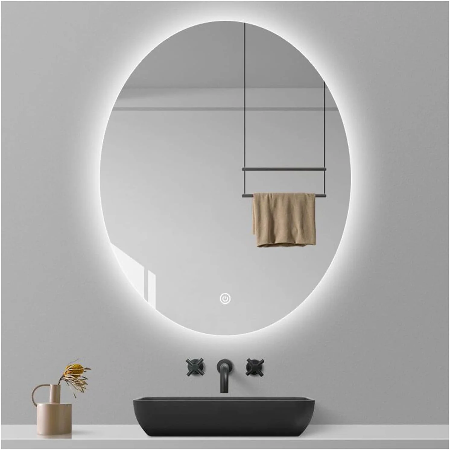 آینه حمام HD با چراغ، آینه LED روشنایی دار با قابلیت تنظیم نور در 3 دمای رنگ و عملکرد حافظه، آینه دیواری، 70x90 سانتی متر