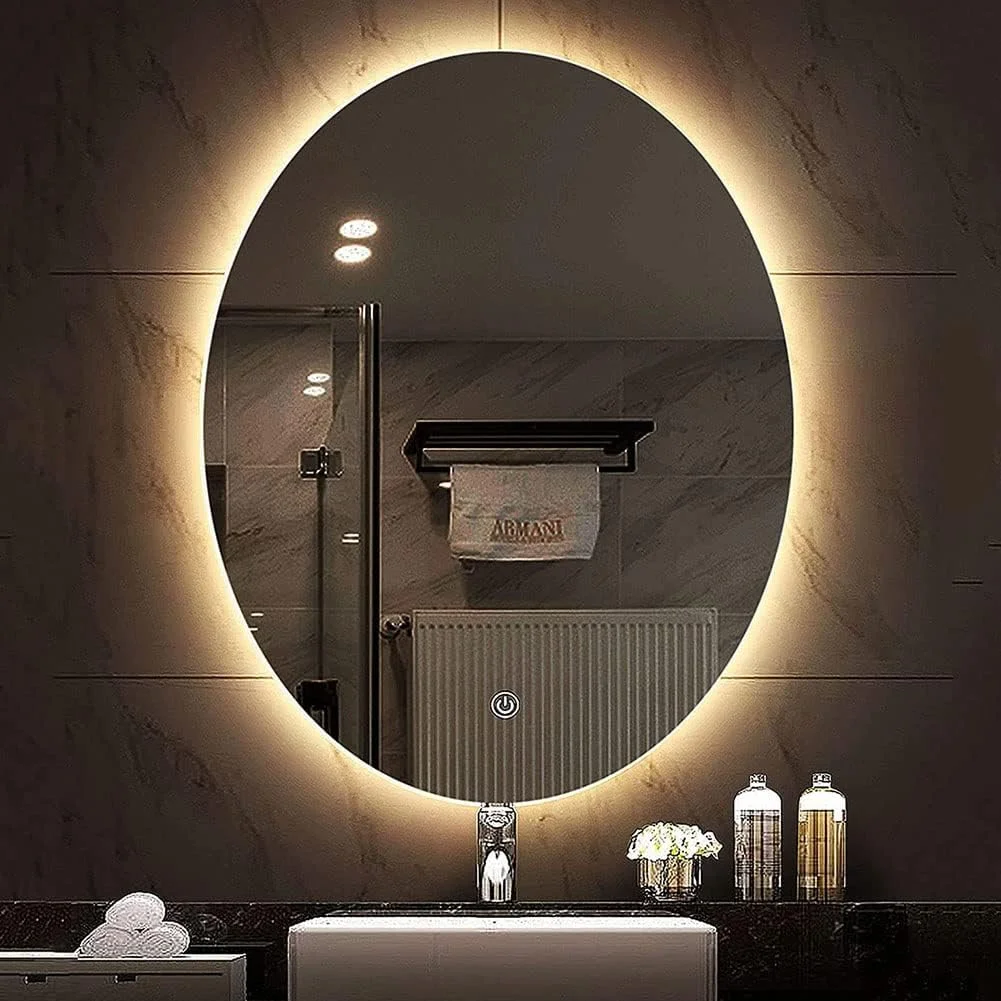 آینه حمام HD با چراغ، آینه LED روشنایی دار با قابلیت تنظیم نور در 3 دمای رنگ و عملکرد حافظه، آینه دیواری، 70x90 سانتی متر