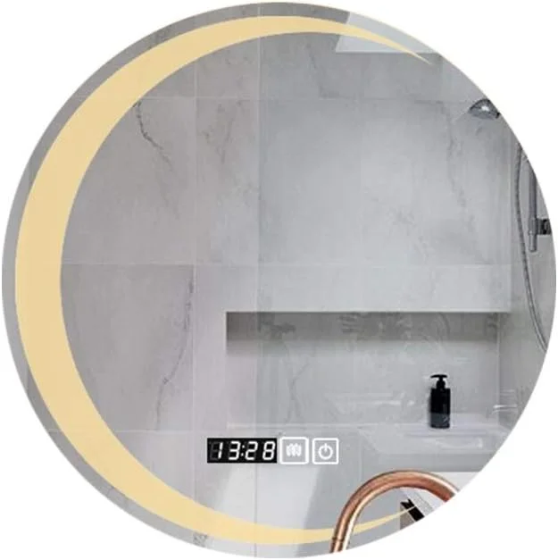 آینه حمام با نورپردازی ال ای دی، نصب دیواری، آینه اصلاح، کلید لمسی، ضد بخار، نمایشگر زمان/دما، 80 سانتی متر