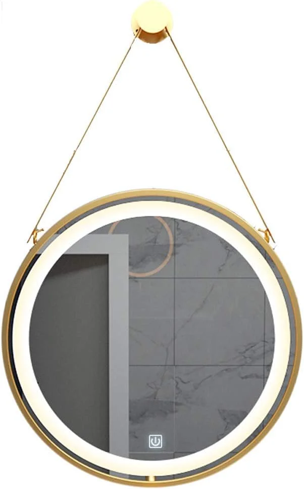 آینه گرد دیواری حمام با نور LED و کلید لمسی هوشمند، قاب G، نور W - قطر 70 سانتی متر