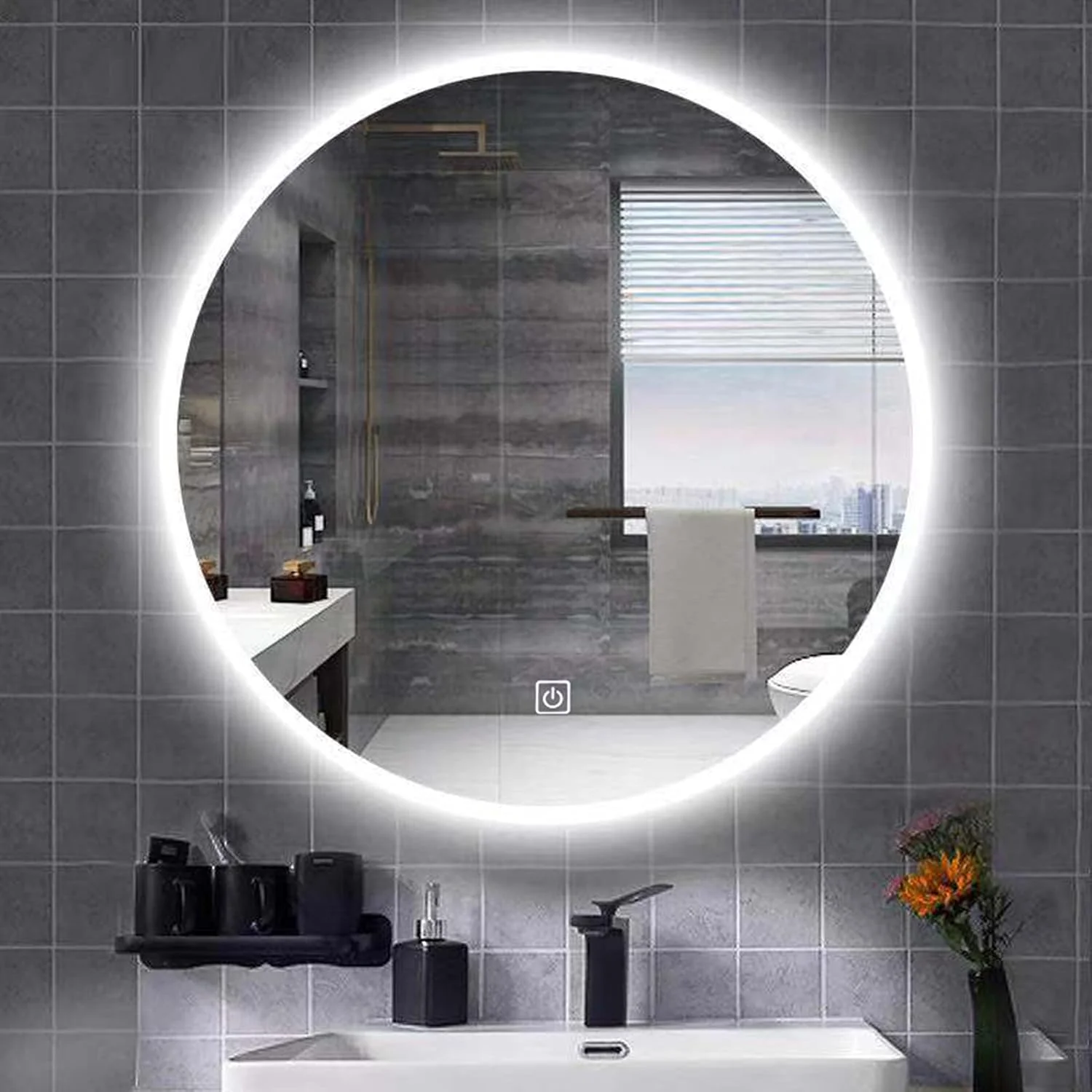 آینه گرد LED برای حمام، آینه حمام چراغ دار با دکمه لمسی هوشمند، آینه روشویی LED، نور سفید، 50cm / 60cm / 70cm / 80cm، آینه دیواری، 80cm/31.5in-60cm/24in