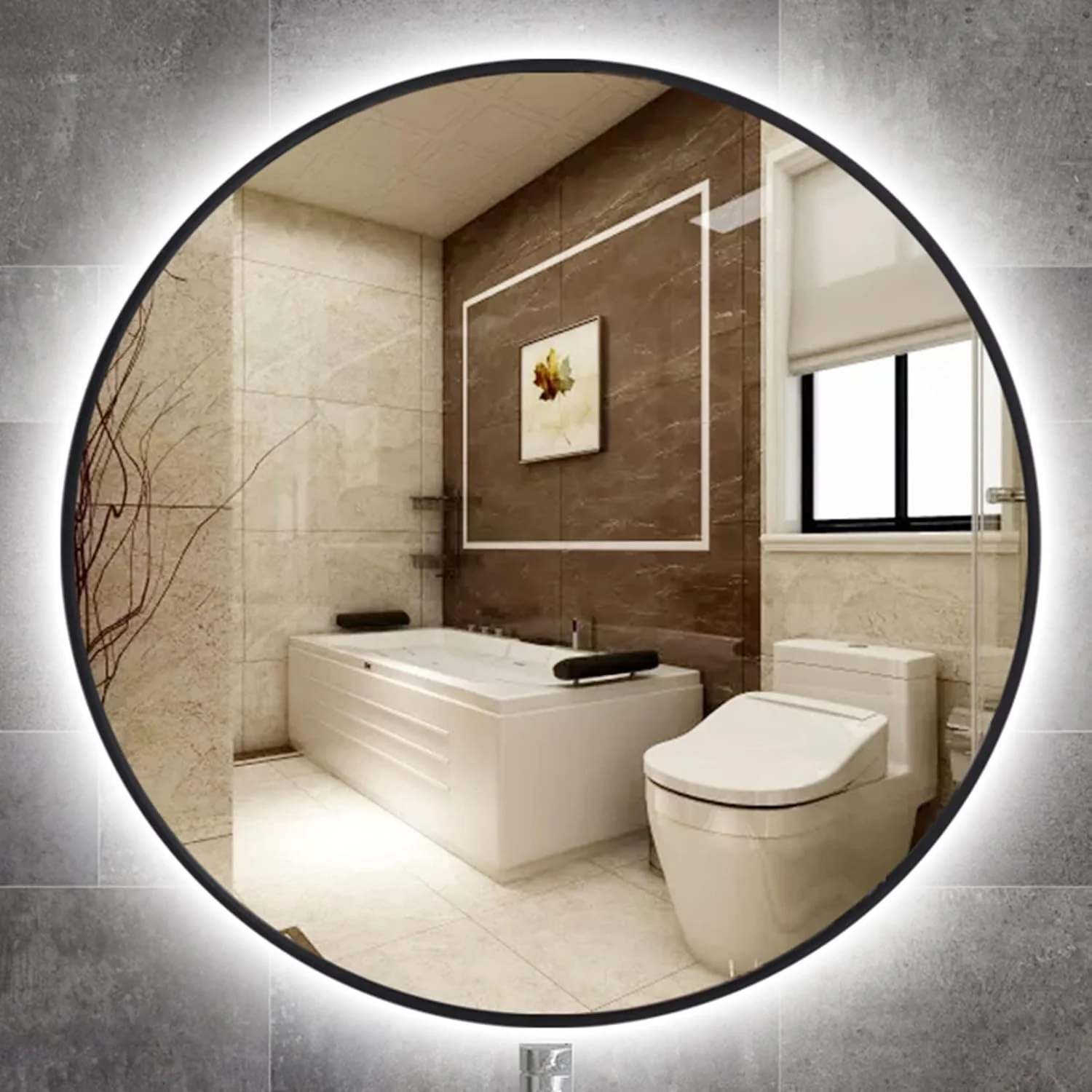 آینه ال ای دی حمام، آینه دیواری با نور، نور سفید/نور گرم، ایده آل برای طراحی مدرن در حمام و اتاق خواب، 50 سانتی متر / 60 سانتی متر / 70 سانتی متر / 80 سانتی متر، قاب مشکی، نور سفید-80 سانتی متر/31.5 اینچ