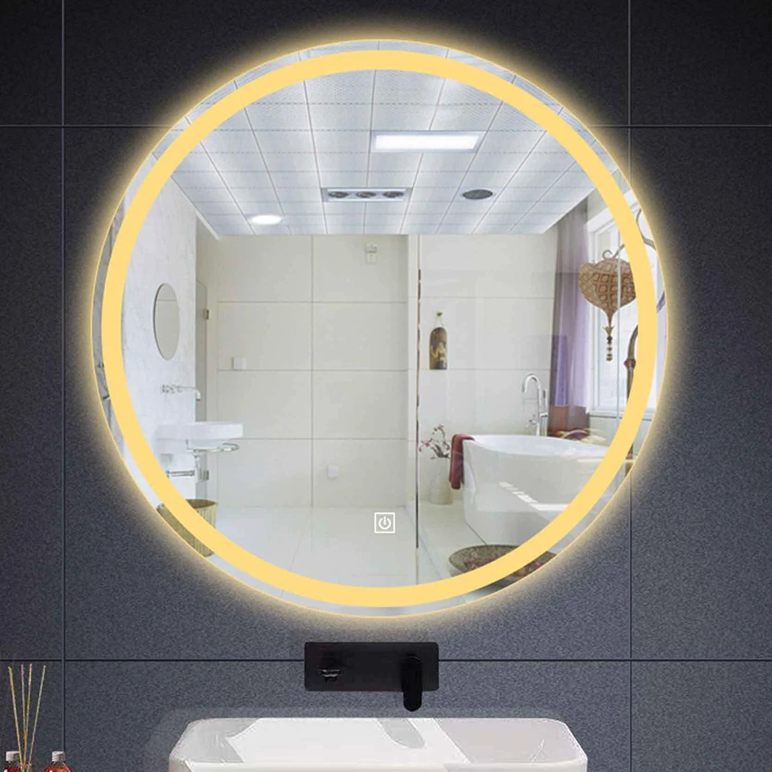 آینه حمام LED، آینه آرایشی ضد بخار نصب شده روی دیوار، آینه بزرگ روشویی با دکمه لمسی، 50 سانتی متر / 60 سانتی متر / 70 سانتی متر / 80 سانتی متر، آینه روشویی LED، نور سفید/نور گرم، نور گرم - 70 سانتی متر