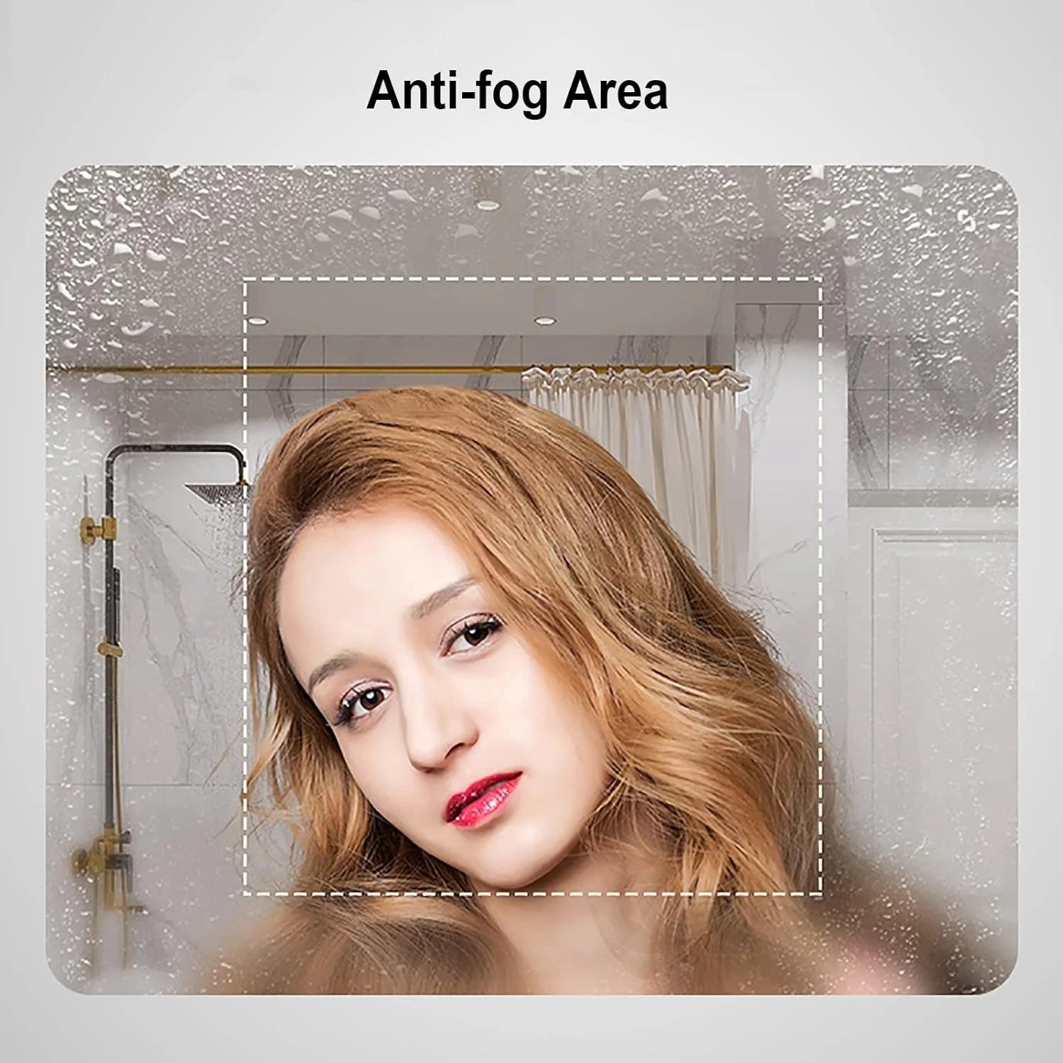 آینه حمام با چراغ های ال ای دی، آینه حمام ال ای دی دیواری با ضد مه، نور قابل تنظیم، ضد آب IP44، کلید لمسی، 90x90 سانتی متر