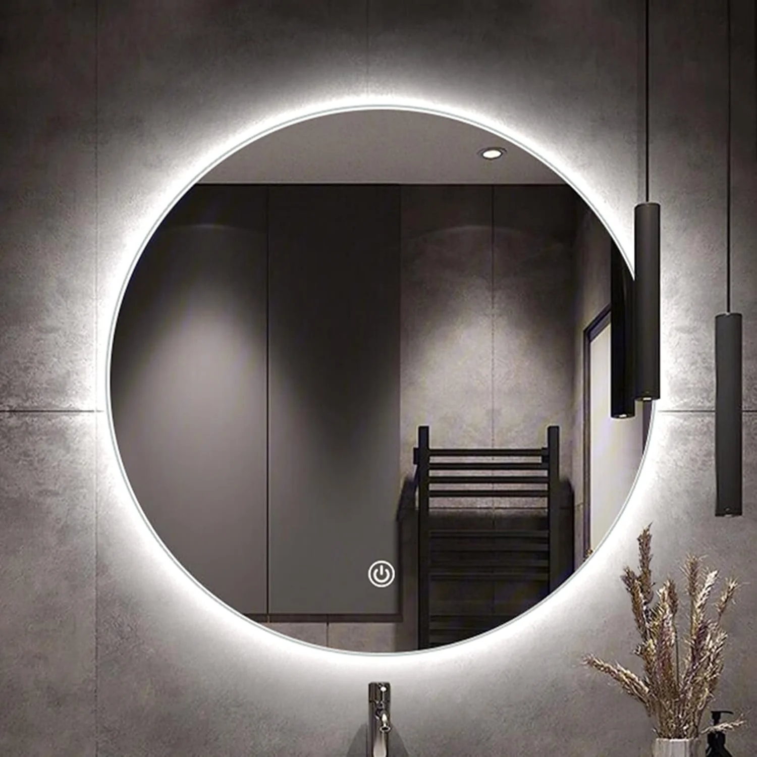 آینه حمام LED با نور پس زمینه، آینه روشویی دیواری، ضد بخار، با نور قابل تنظیم 3000K-6000K، مناسب اتاق خواب، هتل، سالن زیبایی، 50cm / 60cm / 70cm / 80cm، 70cm/27.5in