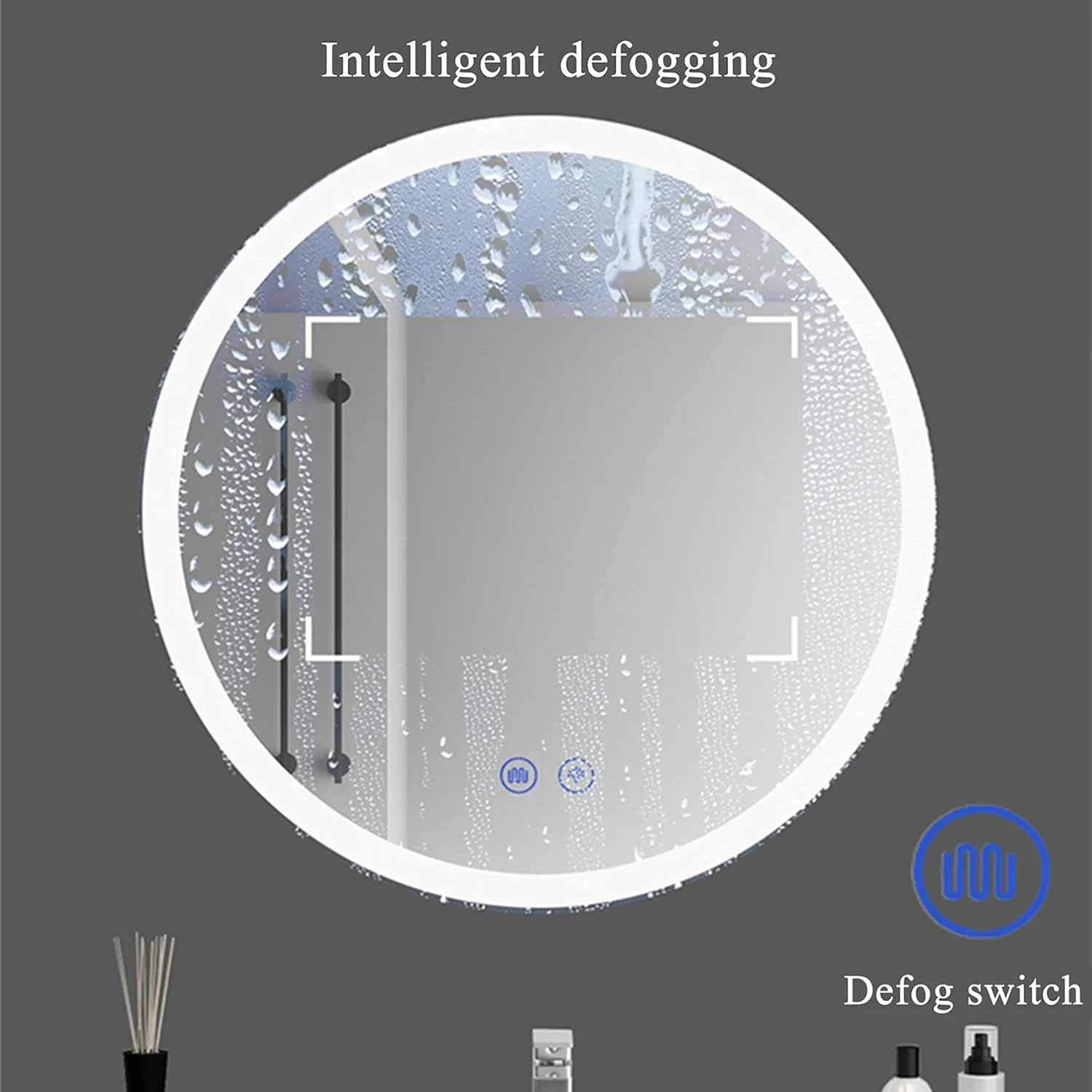 آینه روشویی دیواری LED، دارای دیمر و کلید لمسی، با قابلیت تنظیم نور 3000K-6000K، نمایشگر دما و زمان، آینه حمام نوردار، 70 سانتی متر