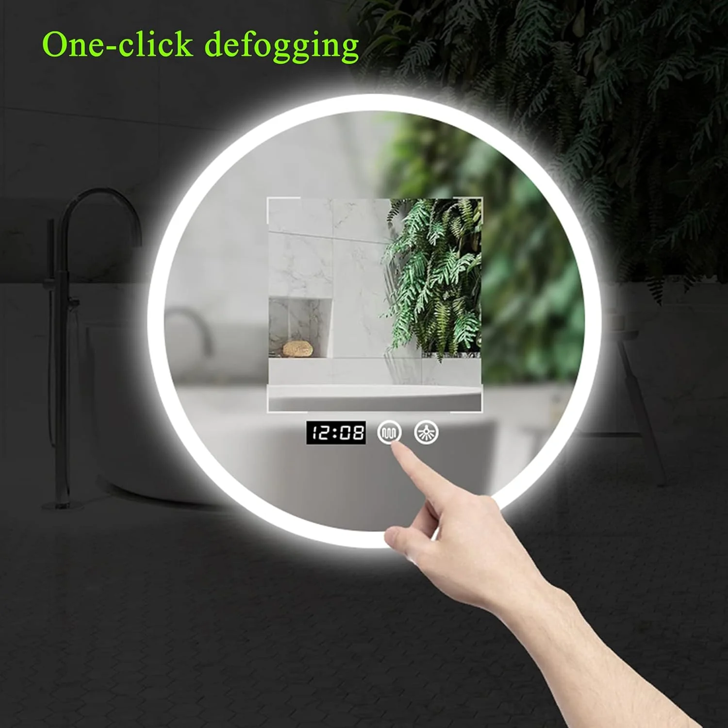 آینه LED حمام، آینه آرایشی دیواری ضد بخار با کلید حسگر لمسی، نمایشگر دما و زمان، نور سفید/نور گرم، نور گرم - 70 سانتی متر