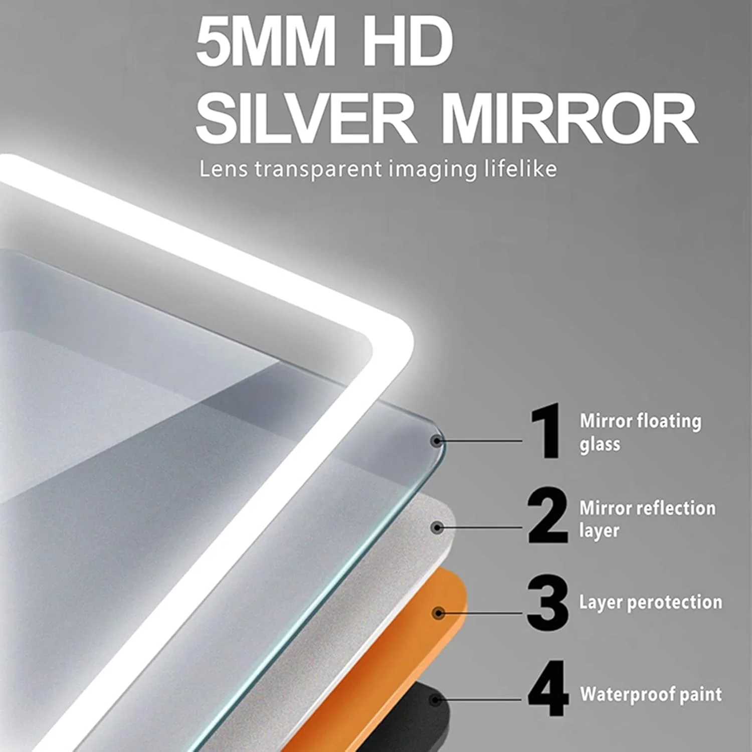 آینه حمام LED دیواری، نور سفید/نور گرم، ضد آب، مناسب برای خانواده یا هتل، آینه های آرایش LED حمام، قاب آلومینیومی، 50 سانتی متر / 60 سانتی متر / 70 سانتی متر / 80 سانتی متر، نور سفید-60 سانتی متر/24 اینچ