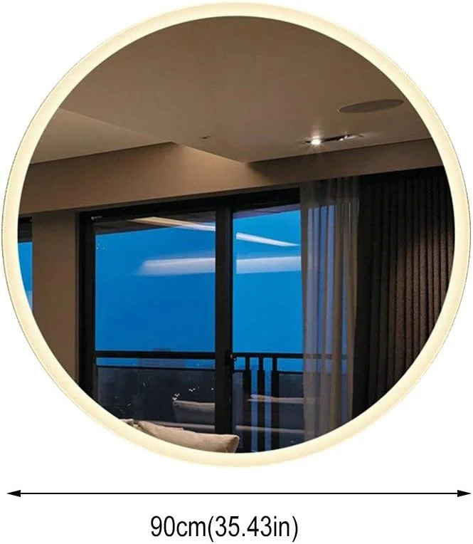 آینه گرد دیواری ال ای دی حمام، مناسب اصلاح صورت، دارای کلید لمسی + ضد بخار، نور گرم - 90 سانتی متر