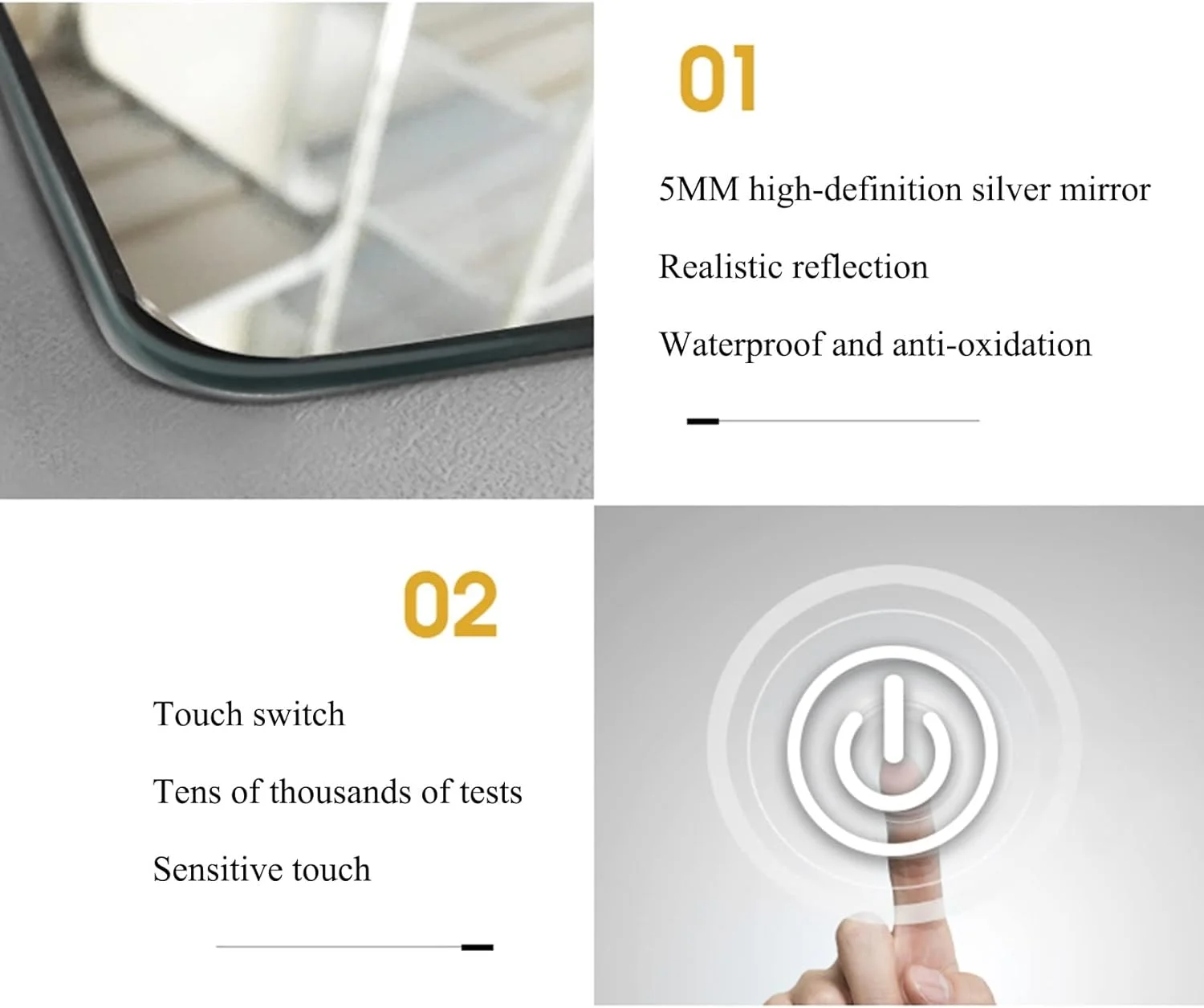 آینه گرد ال ای دی دیواری حمام، آینه روشویی دیواری ضد بخار با دکمه لمسی هوشمند، نور سفید/نور گرم، ایده آل برای طراحی مدرن در حمام و اتاق خواب، نور گرم - 60 سانتی متر / 24 اینچ