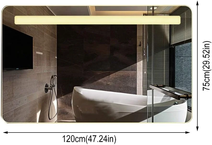 آینه حمام ال ای دی مدرن بدون قاب دیواری مستطیلی ضد بخار با صفحه لمسی مناسب برای اتاق خواب، اتاق نشیمن، راهرو، نور سفید مثبت - 75x120 سانتی متر